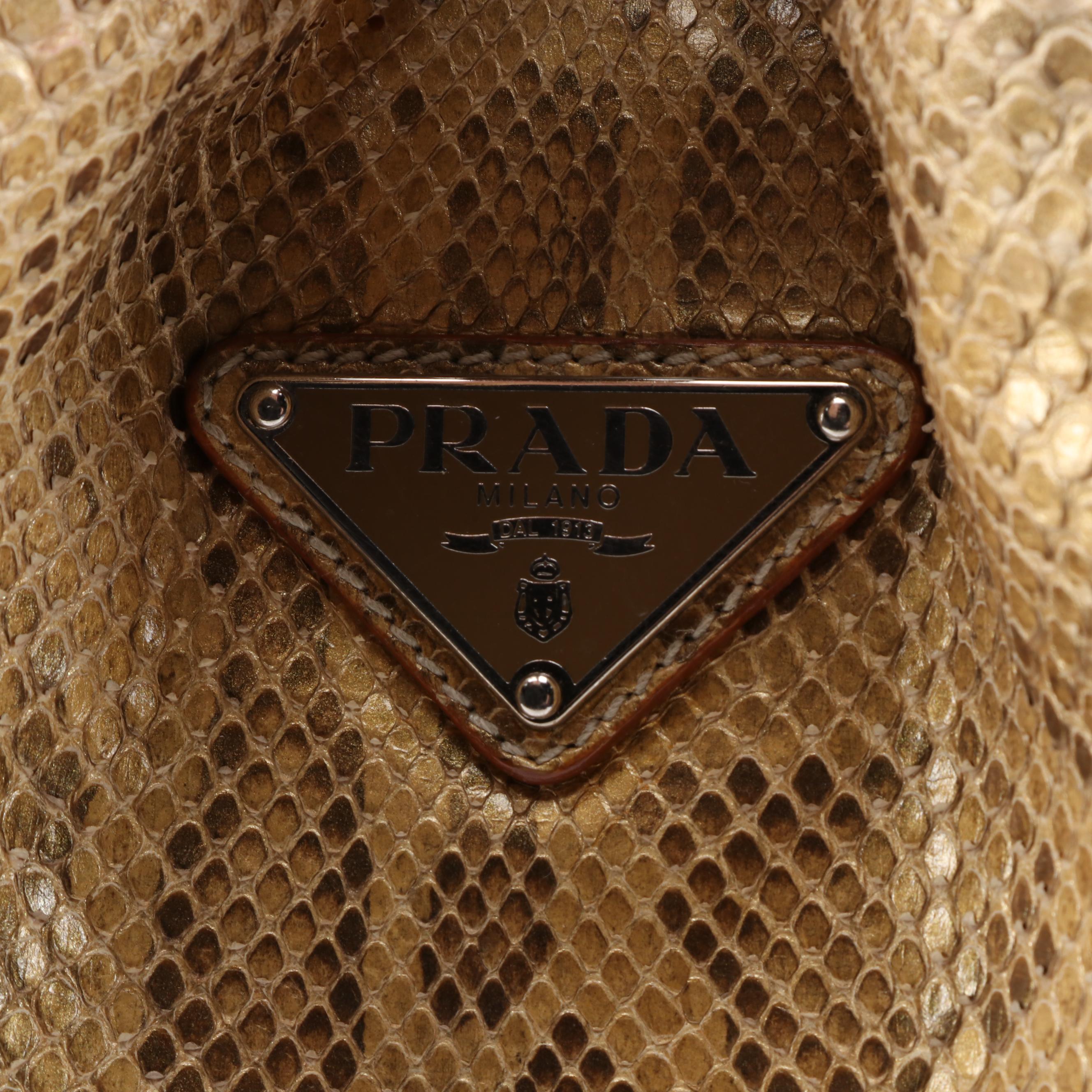 Prada Dyed Python Hobo Bag with Tassels in Metallic Gold
