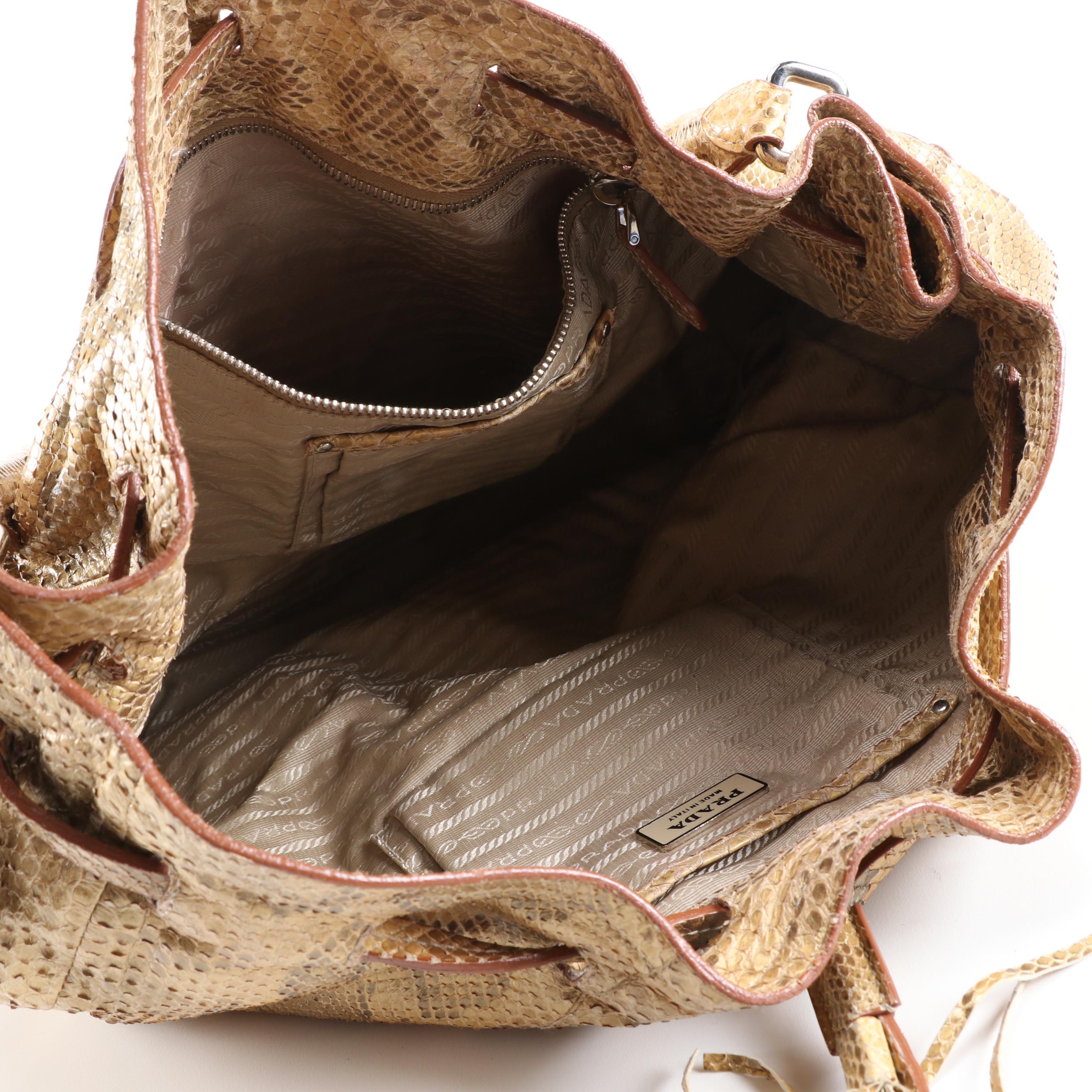 Prada Dyed Python Hobo Bag with Tassels in Metallic Gold