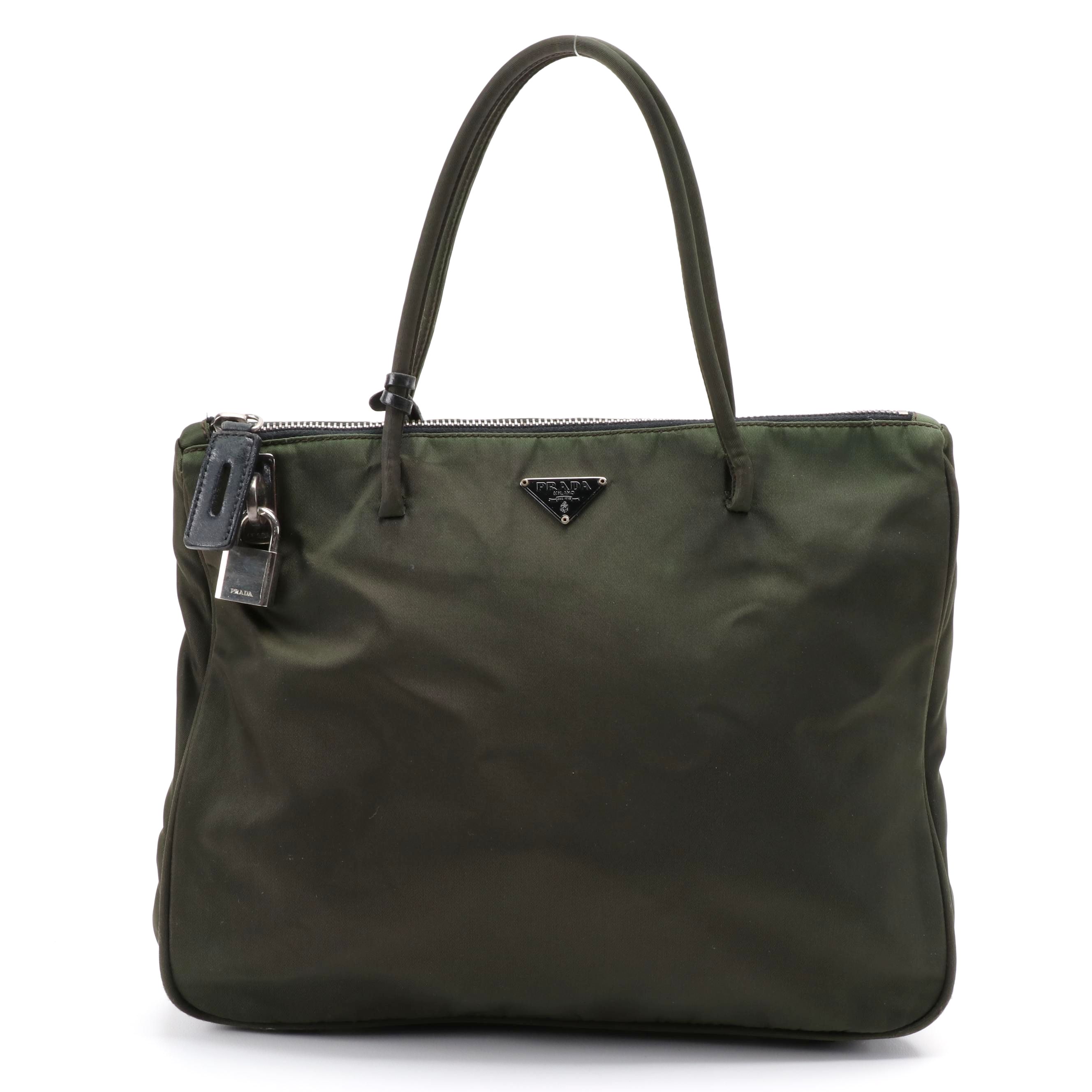 Prada Dark Green Tessuto Nylon Tote Bag