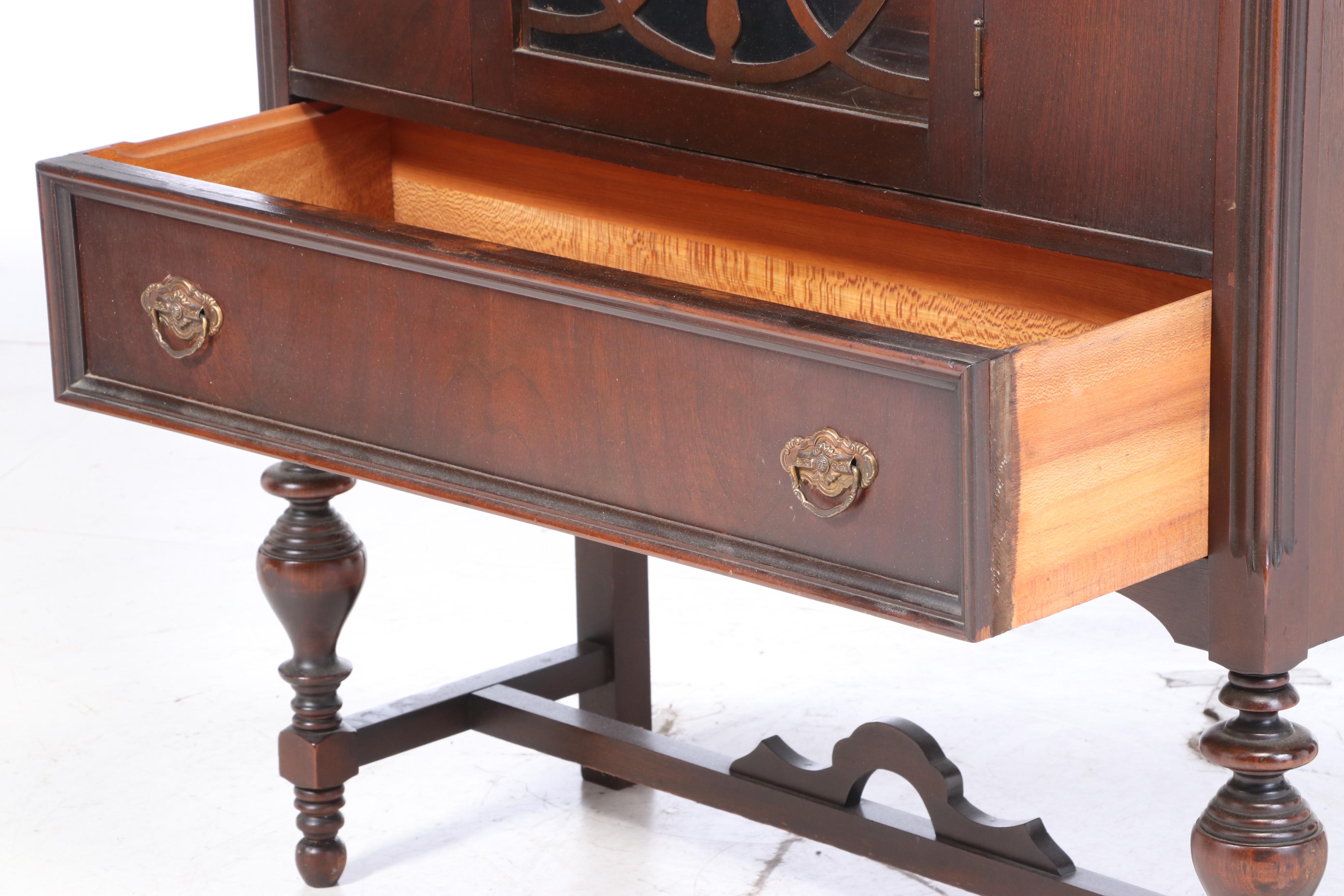 Jacobean Revival Walnut China Cabinet, 1920s