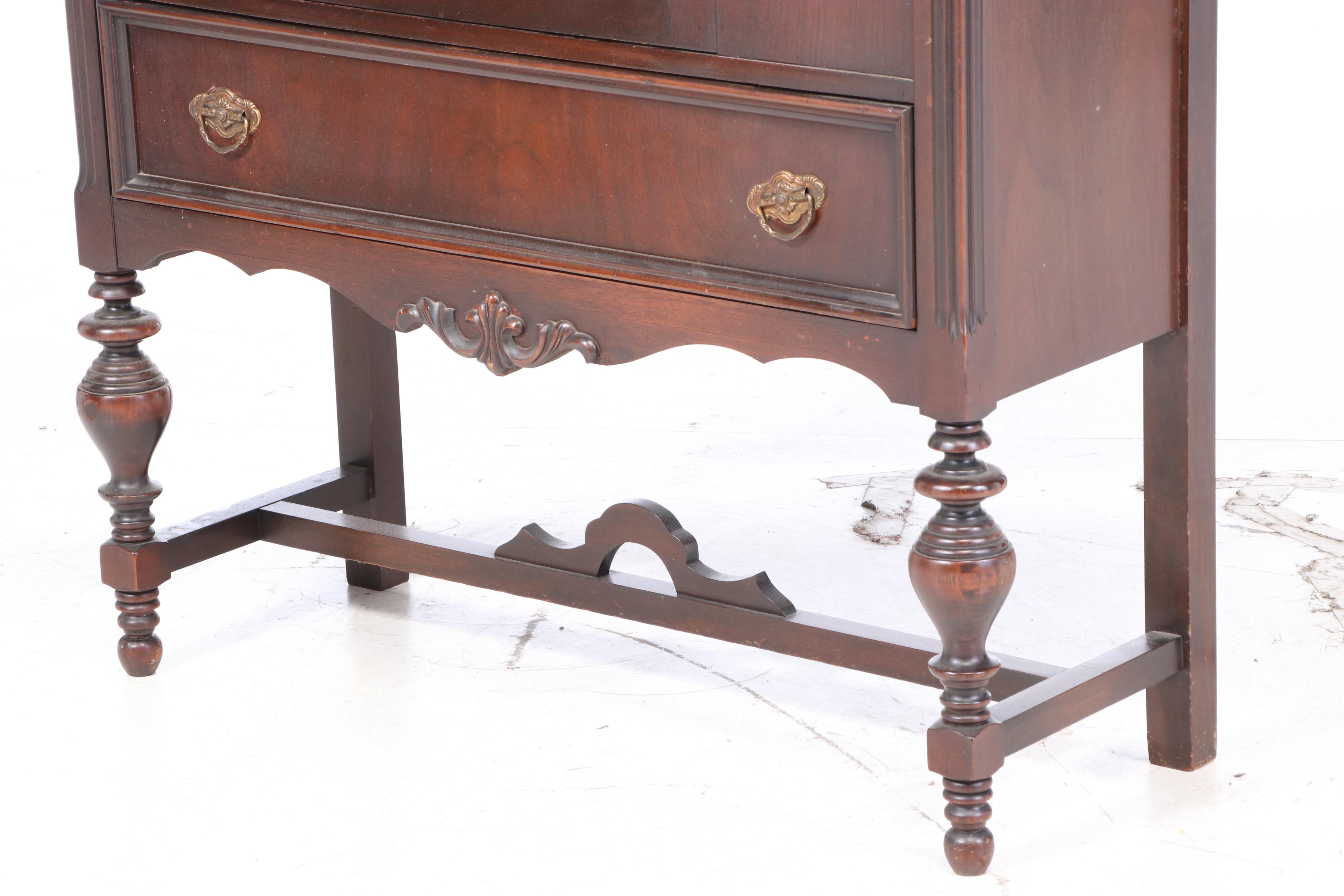 Jacobean Revival Walnut China Cabinet, 1920s