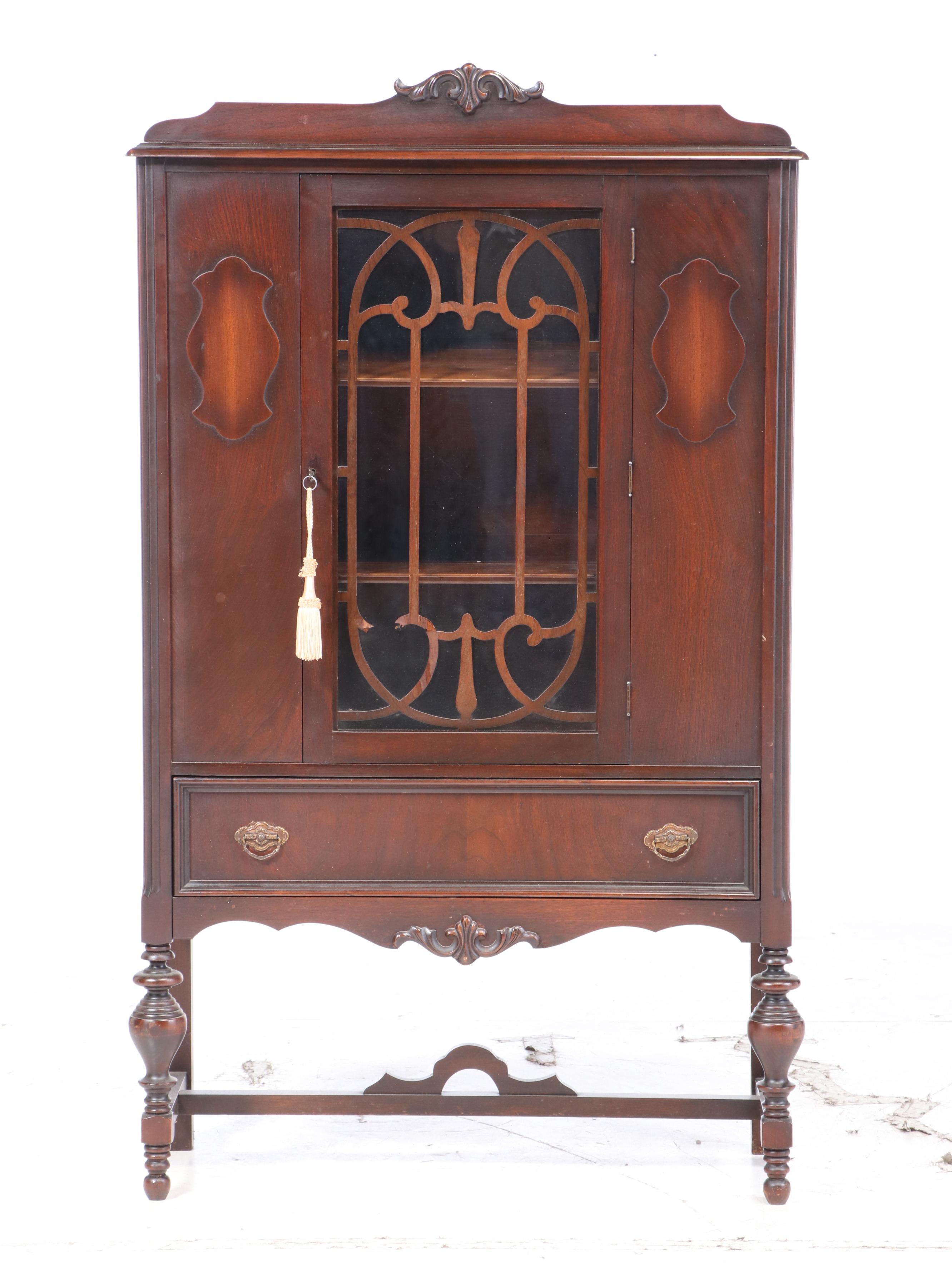 Jacobean Revival Walnut China Cabinet, 1920s