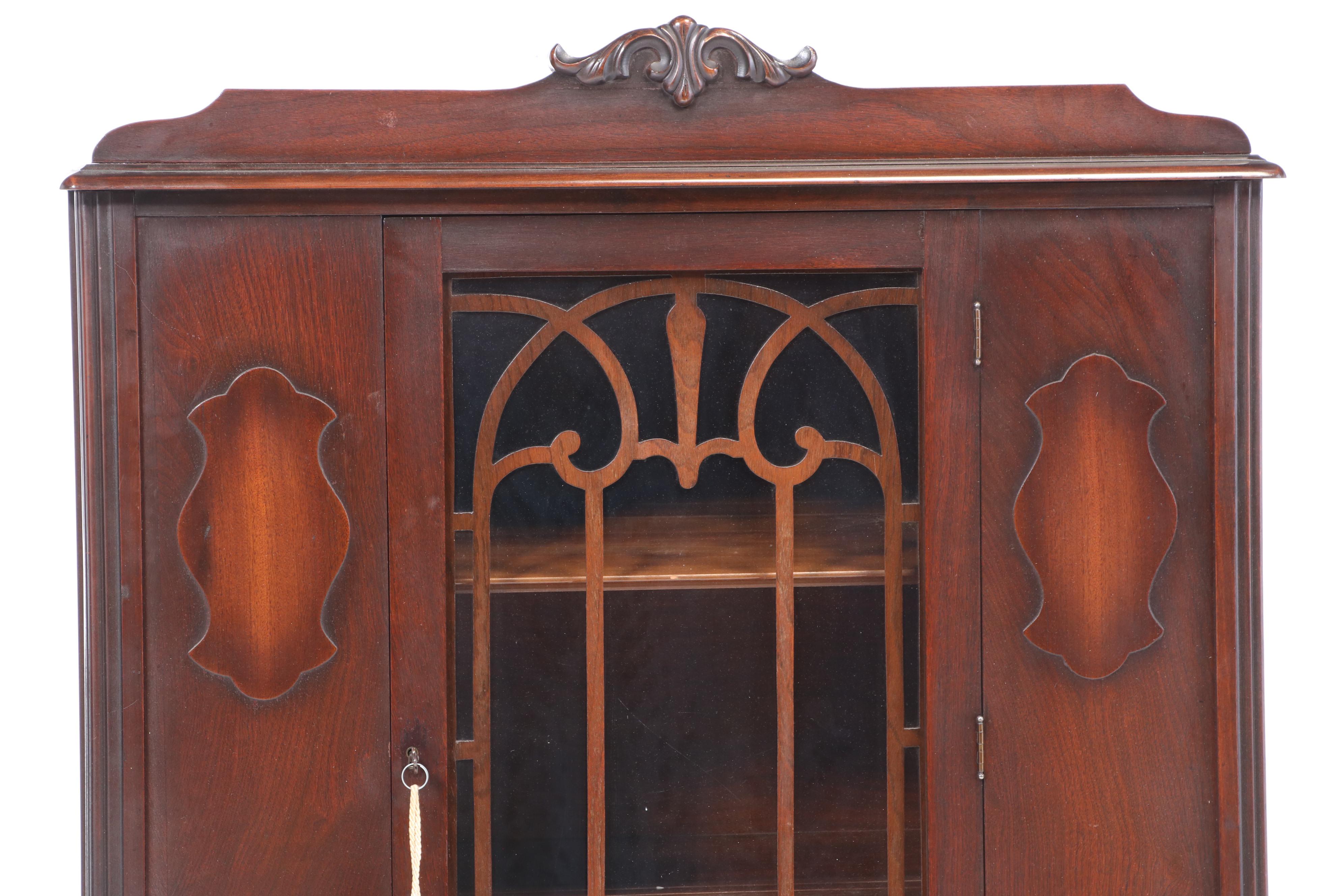 Jacobean Revival Walnut China Cabinet, 1920s