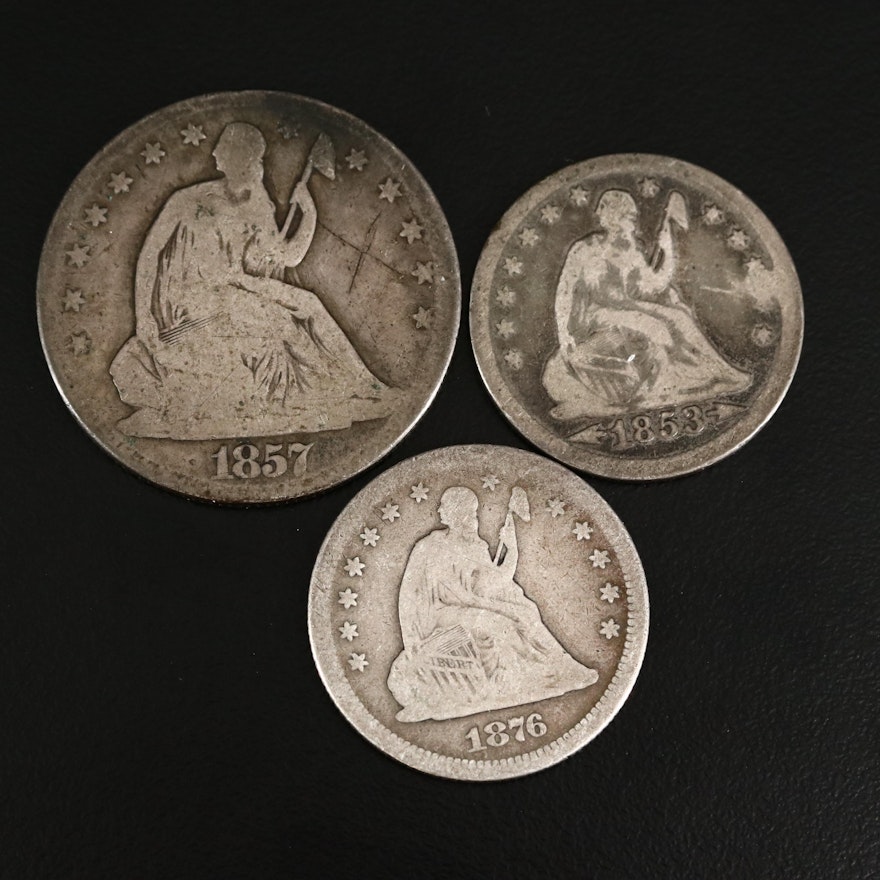 Seated Liberty Silver Half Dollar and Quarters