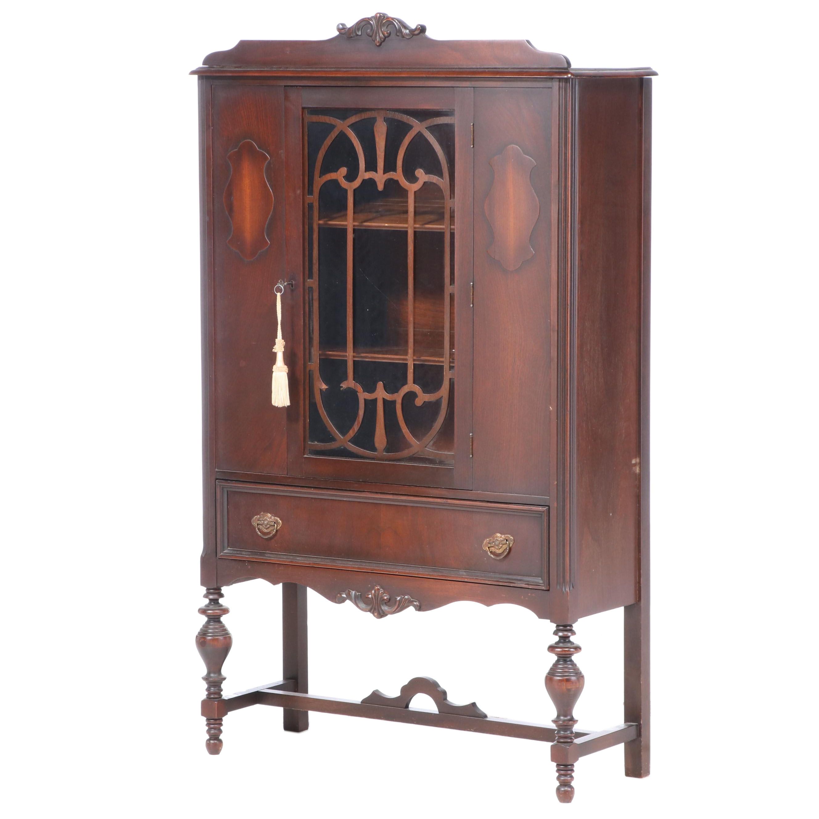 Jacobean Revival Walnut China Cabinet, 1920s