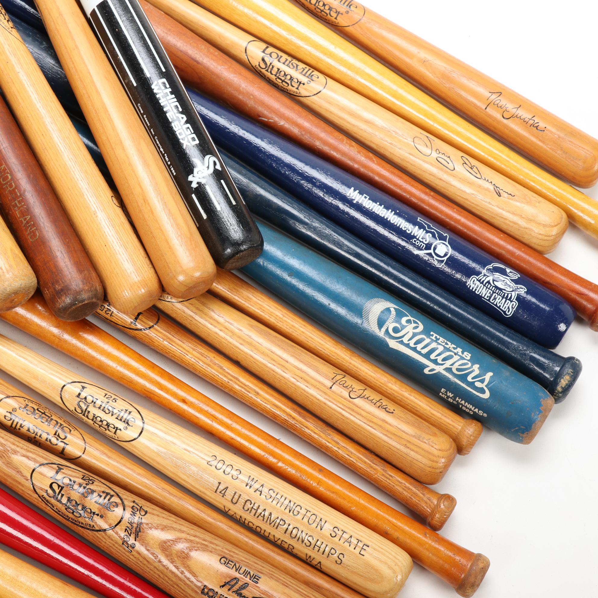 Souvenir Baseball Bats Including Louisville Slugger, Some Autographed