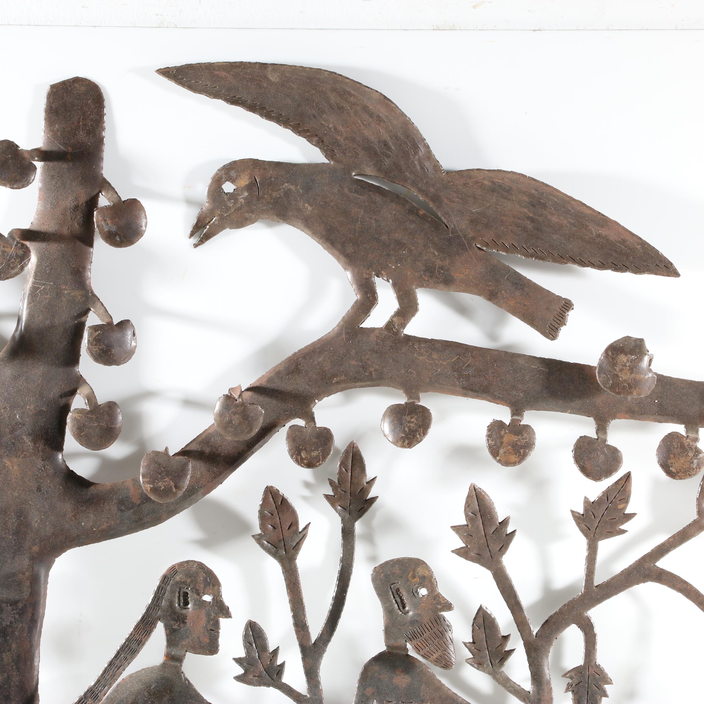 Gabriel Bien-Aime Haitian Metal Sculpture of Adam and Eve