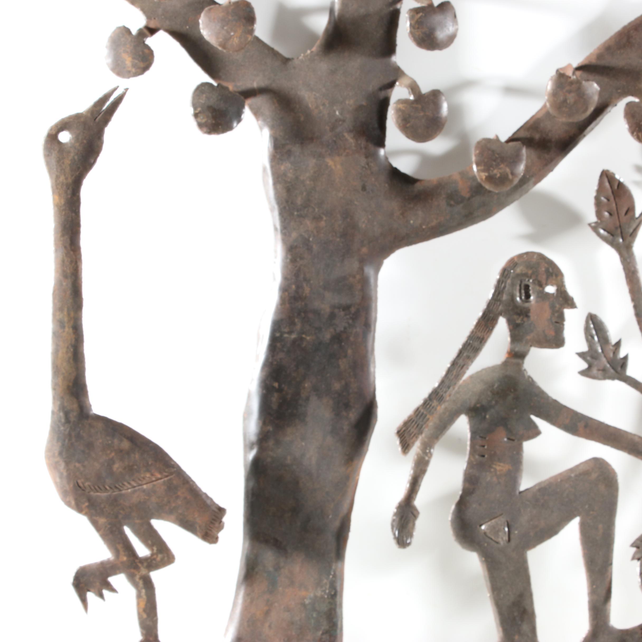 Gabriel Bien-Aime Haitian Metal Sculpture of Adam and Eve