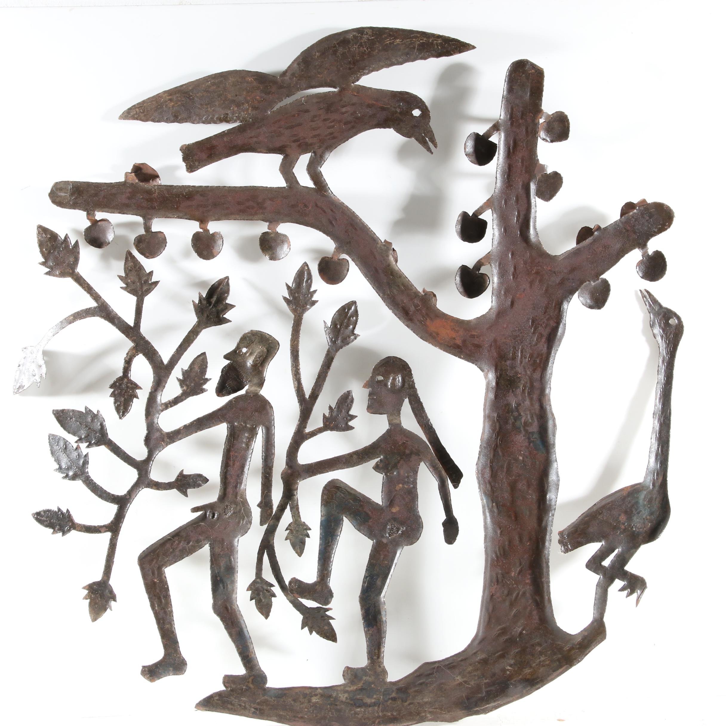 Gabriel Bien-Aime Haitian Metal Sculpture of Adam and Eve