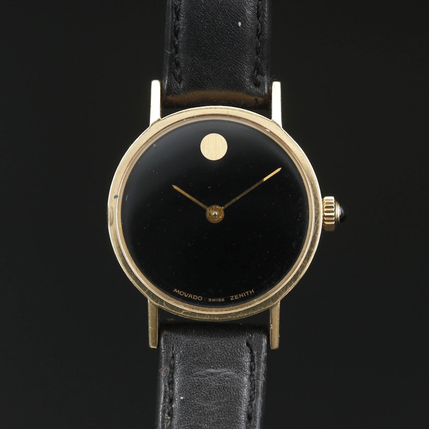 14K Movado Zenith Museum Stem Wind Wristwatch