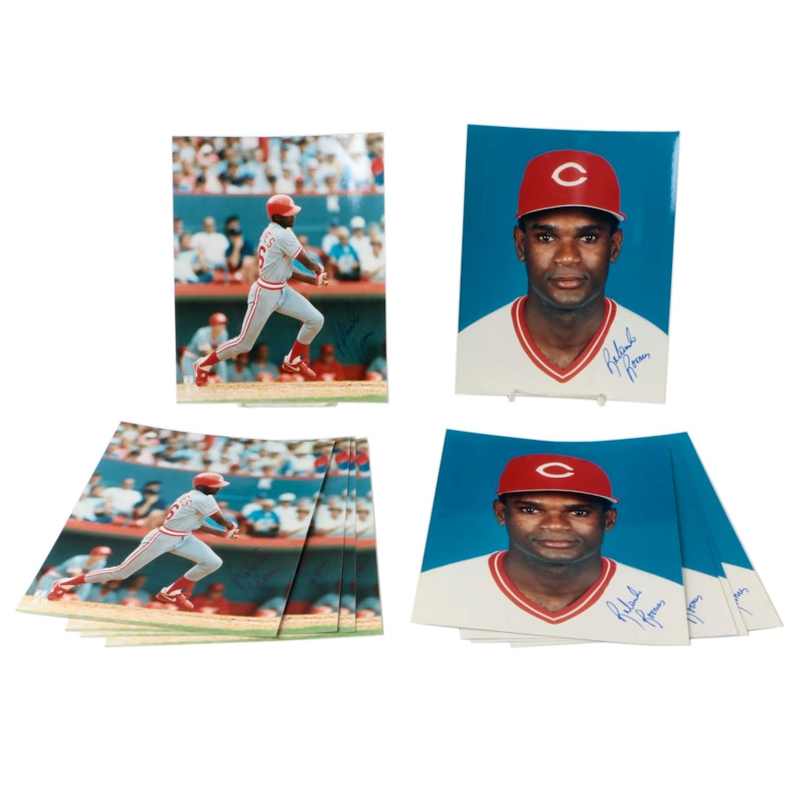 1990s Rolando Roomes Signed Cincinnati Reds Photo Prints