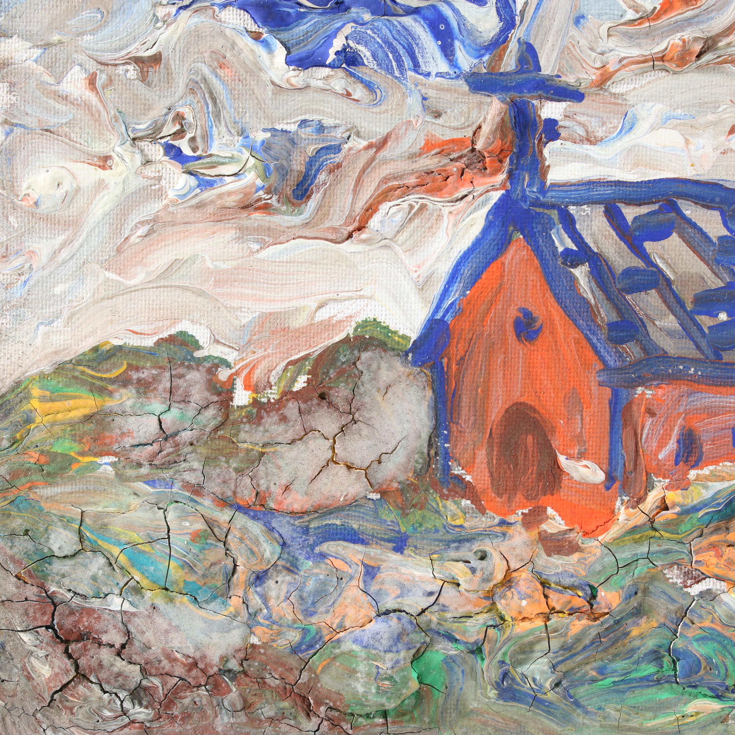 Robert Wright Folk Art Impasto Oil Painting of Church