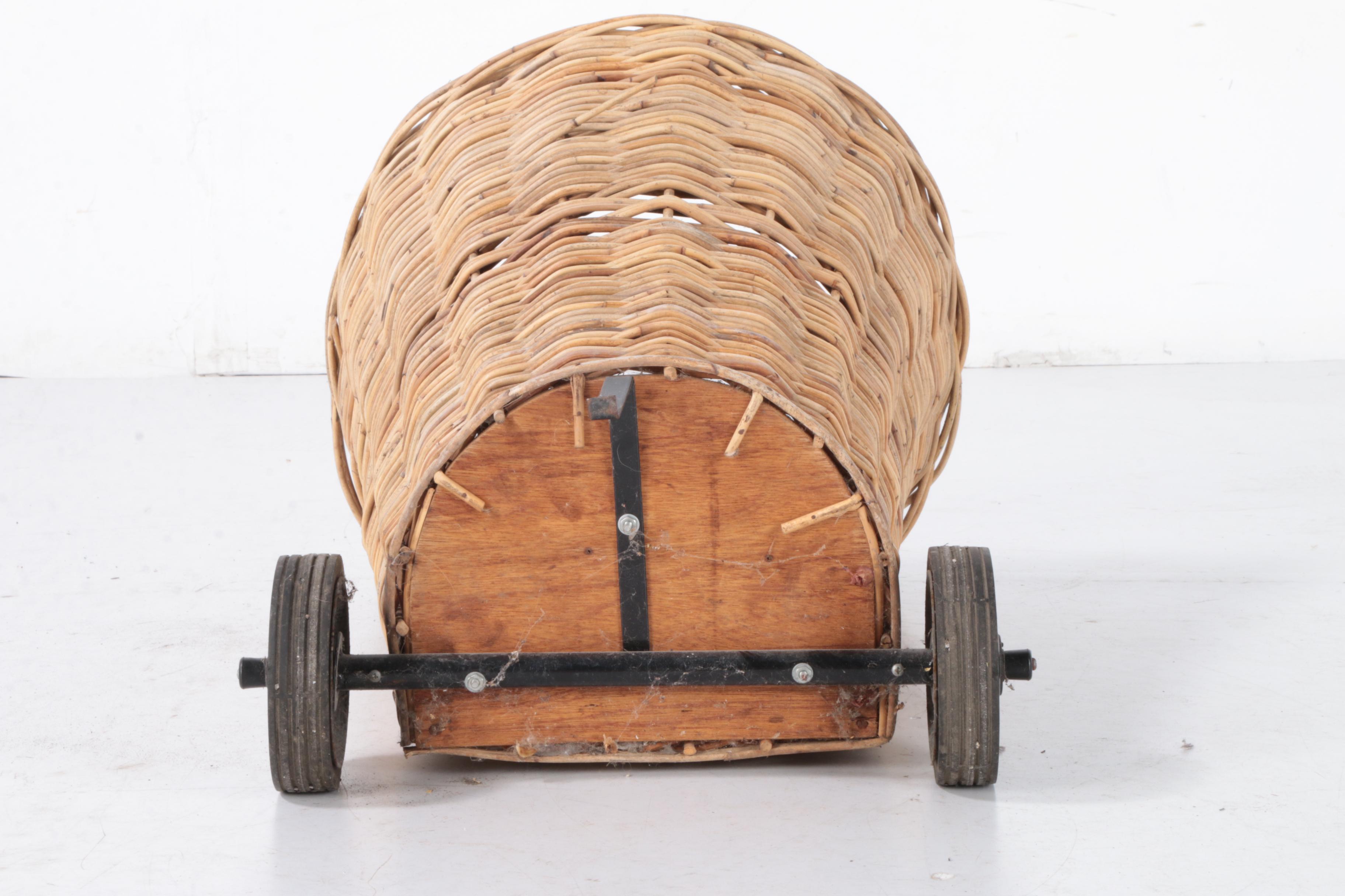 French Rolling Wicker Market Basket