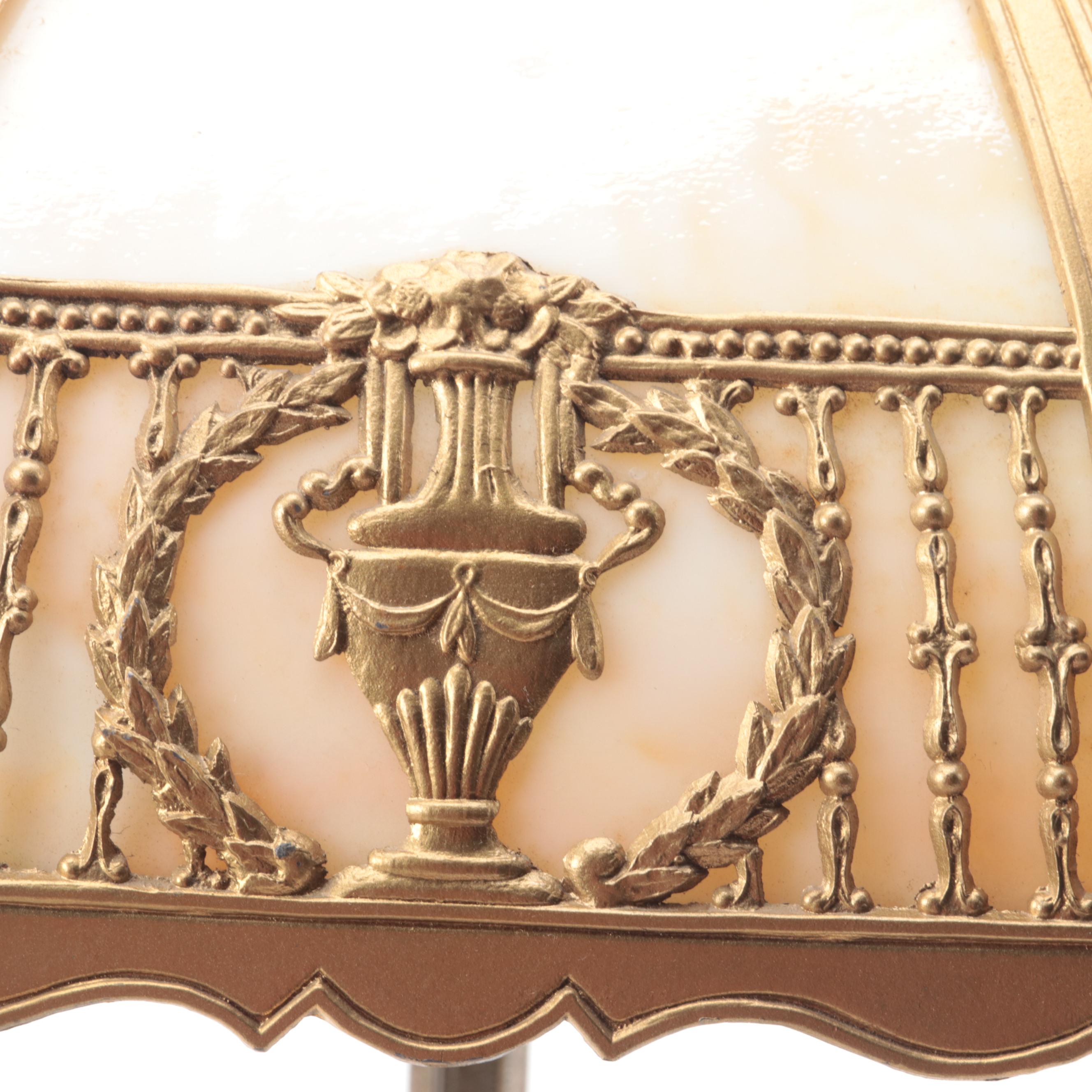 Slag Glass and Painted Metal Table Lamp, Early to Mid 20th Century