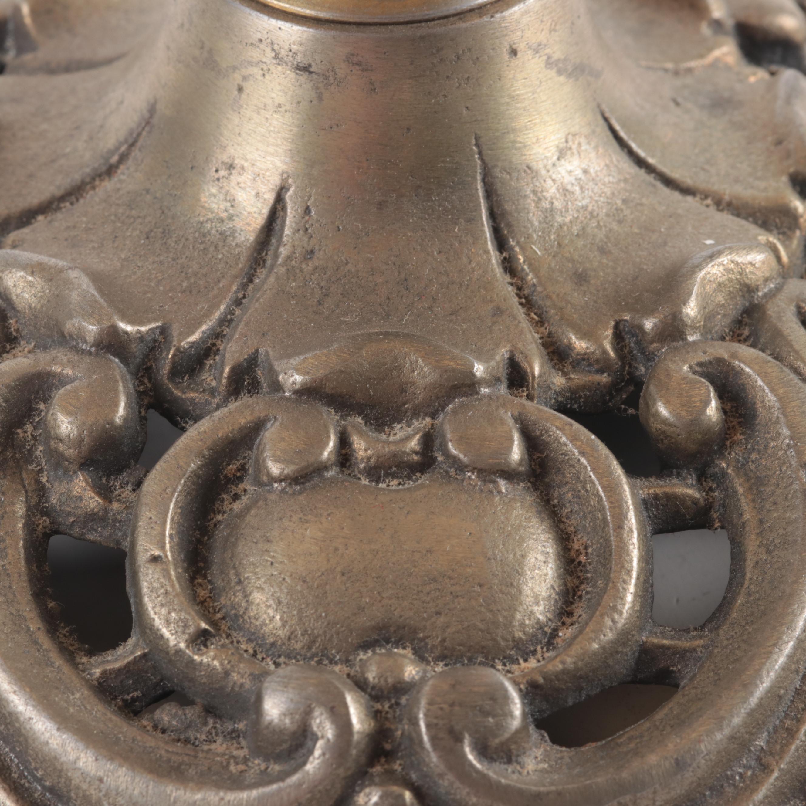 Slag Glass and Painted Metal Table Lamp, Early to Mid 20th Century