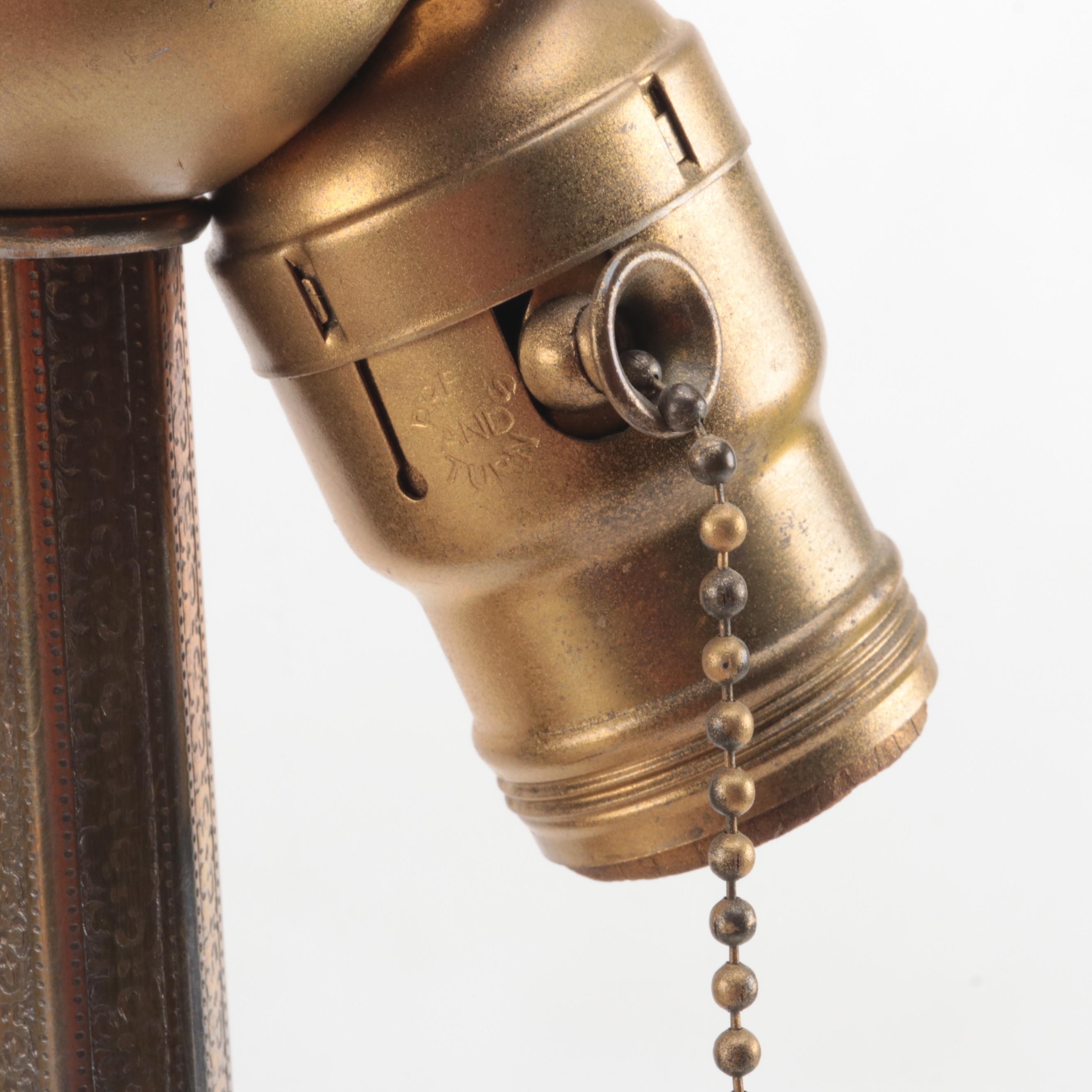 Slag Glass and Painted Metal Table Lamp, Early to Mid 20th Century