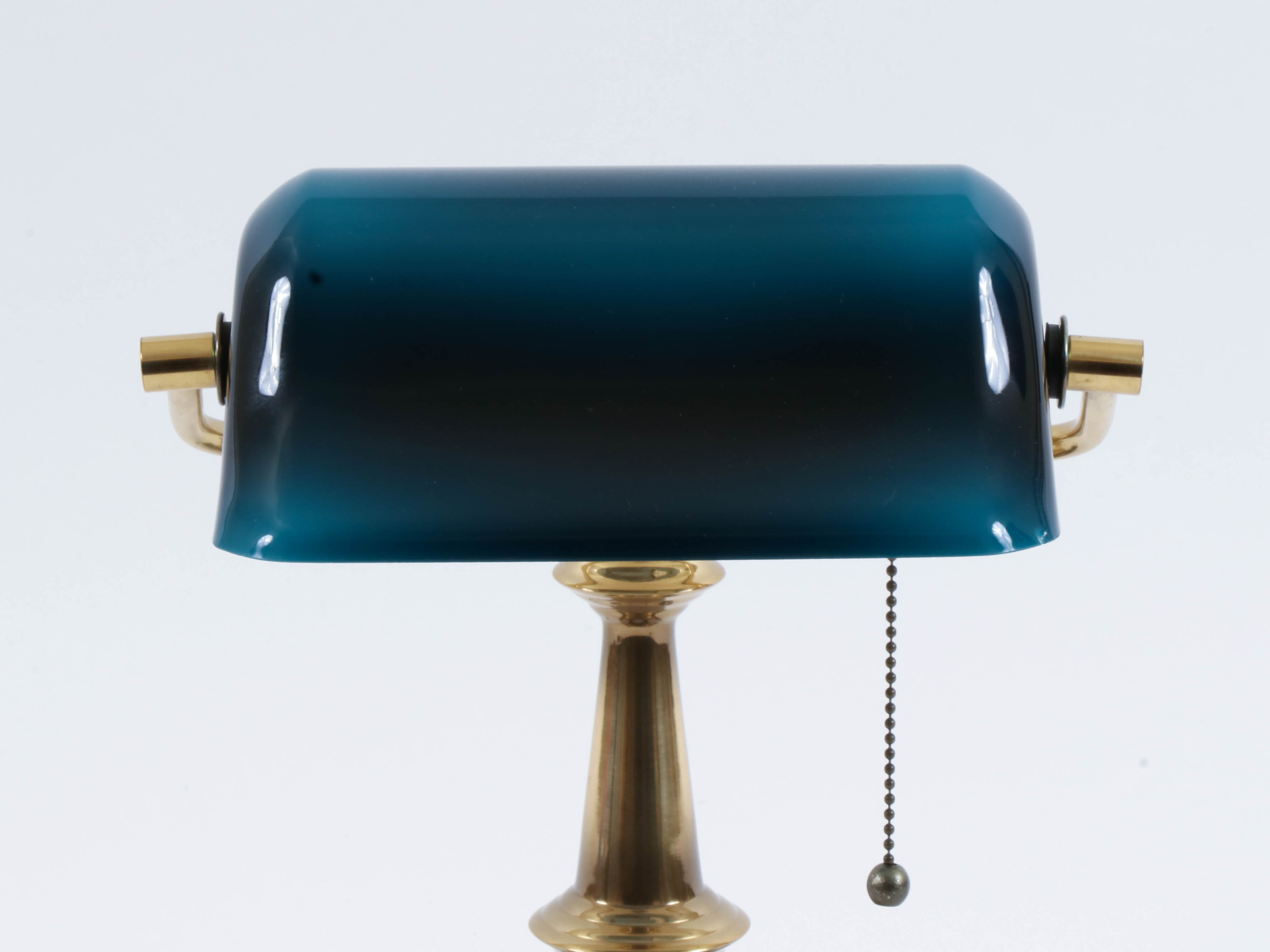 Brass Desk Lamp with Deep Teal Glass Frosted Shade