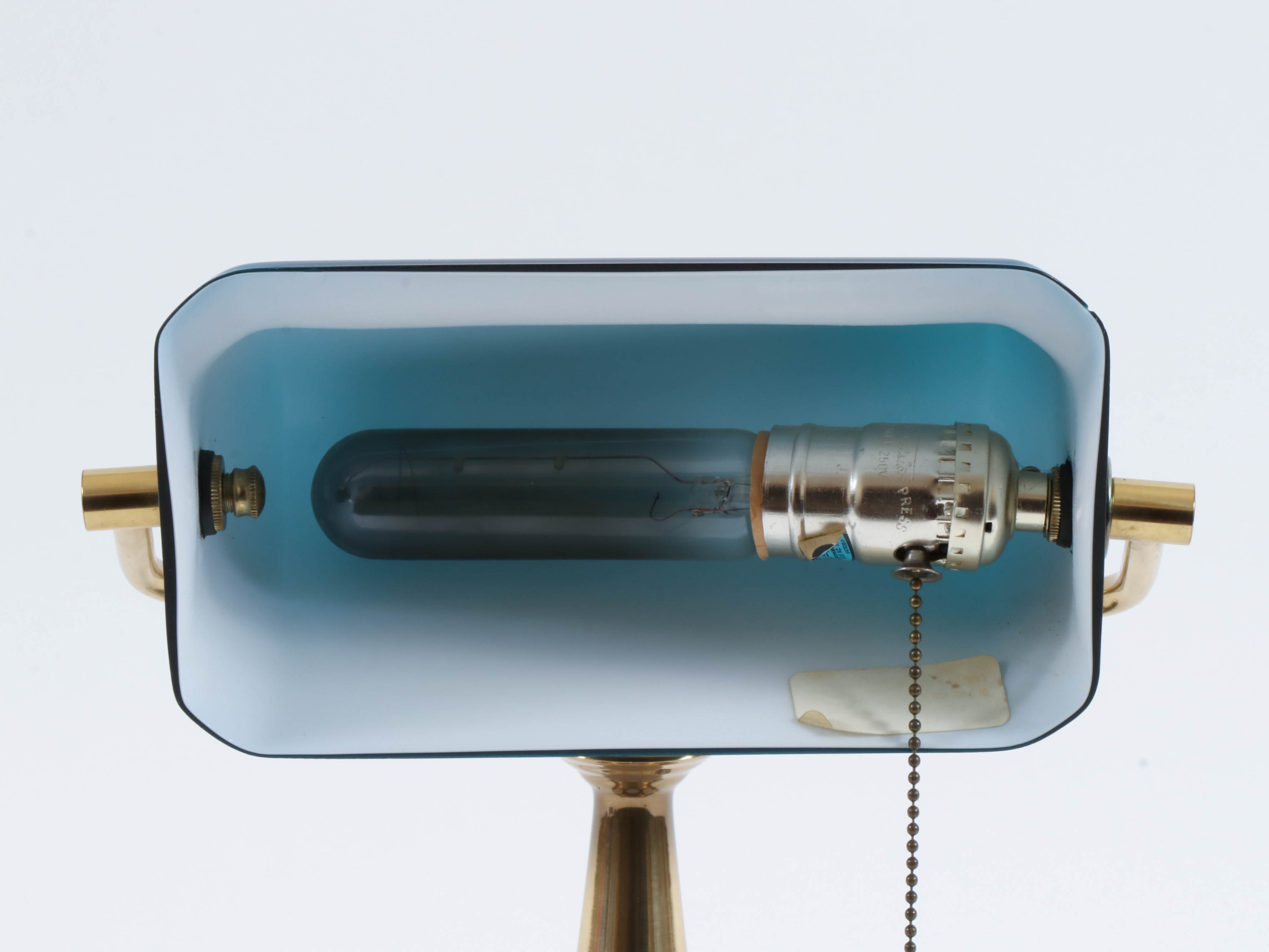 Brass Desk Lamp with Deep Teal Glass Frosted Shade