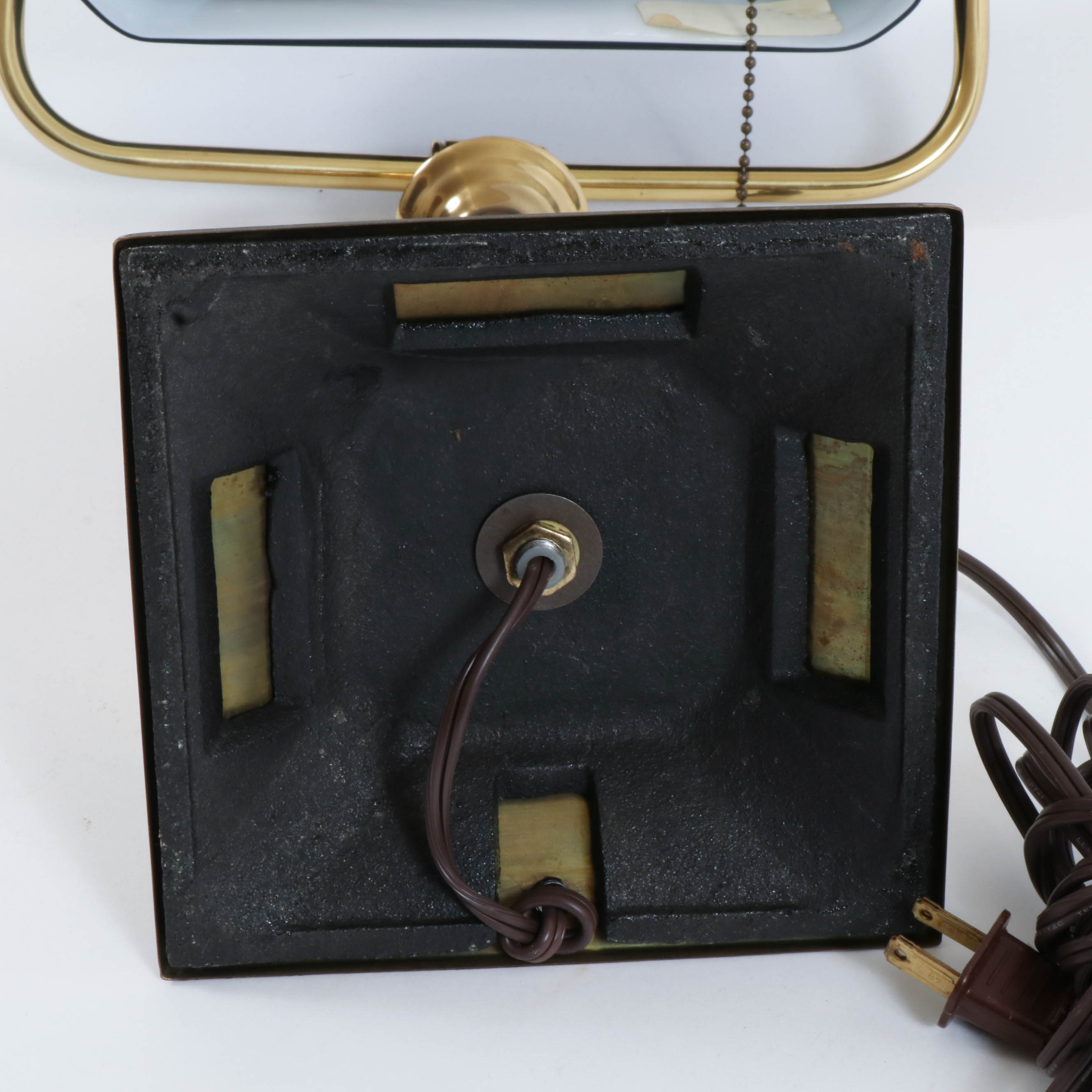 Brass Desk Lamp with Deep Teal Glass Frosted Shade