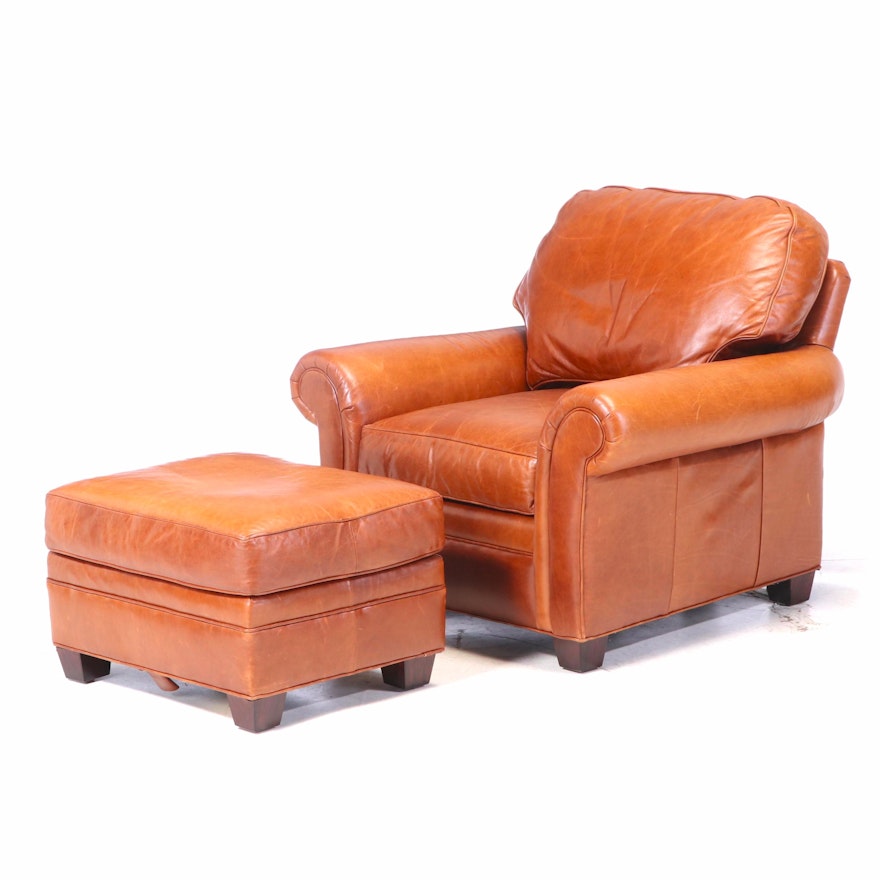 Hancock & Moore Brown Leather Club Chair and Ottoman