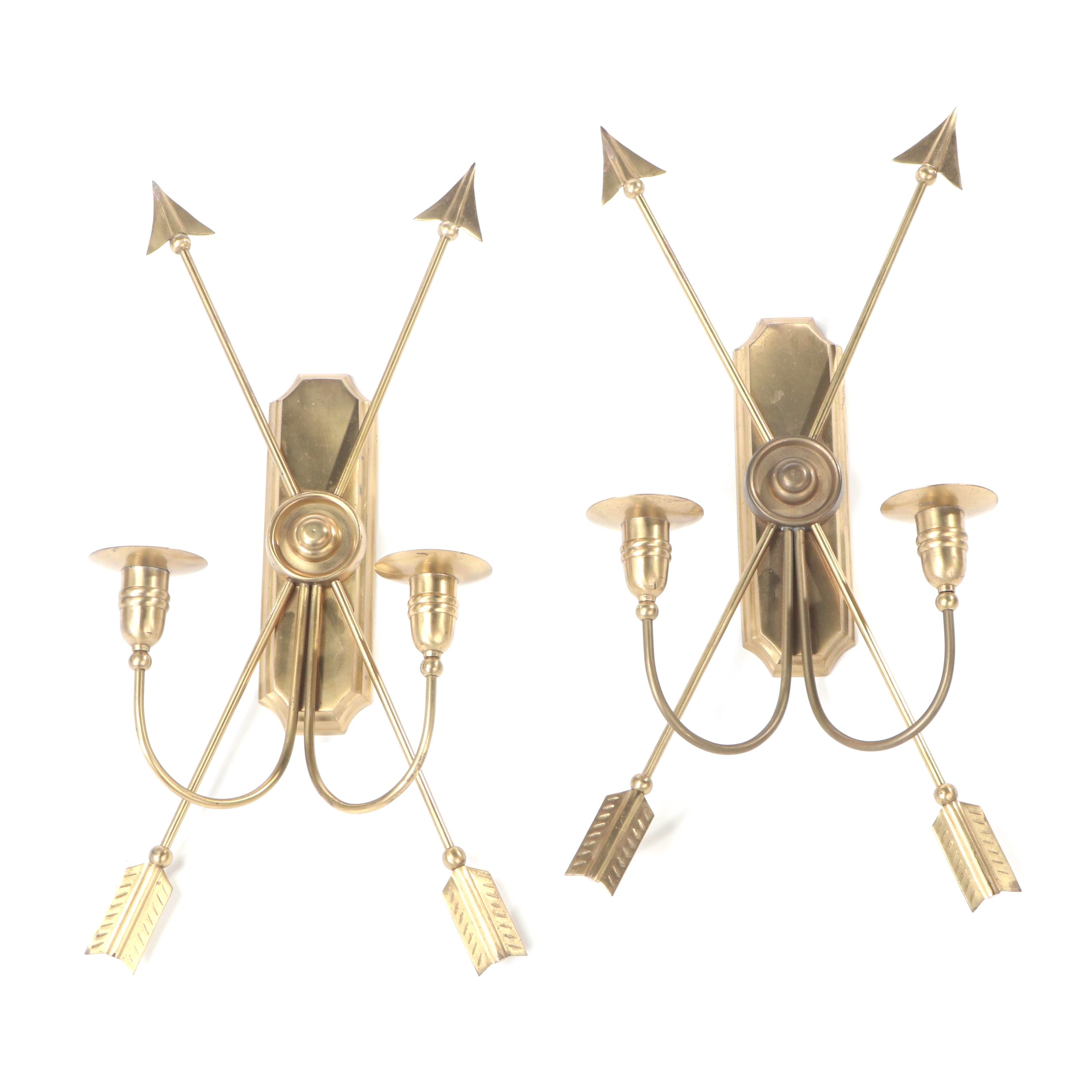 Pair of Neoclassical Style Brass Crossed Arrow Candle Sconces