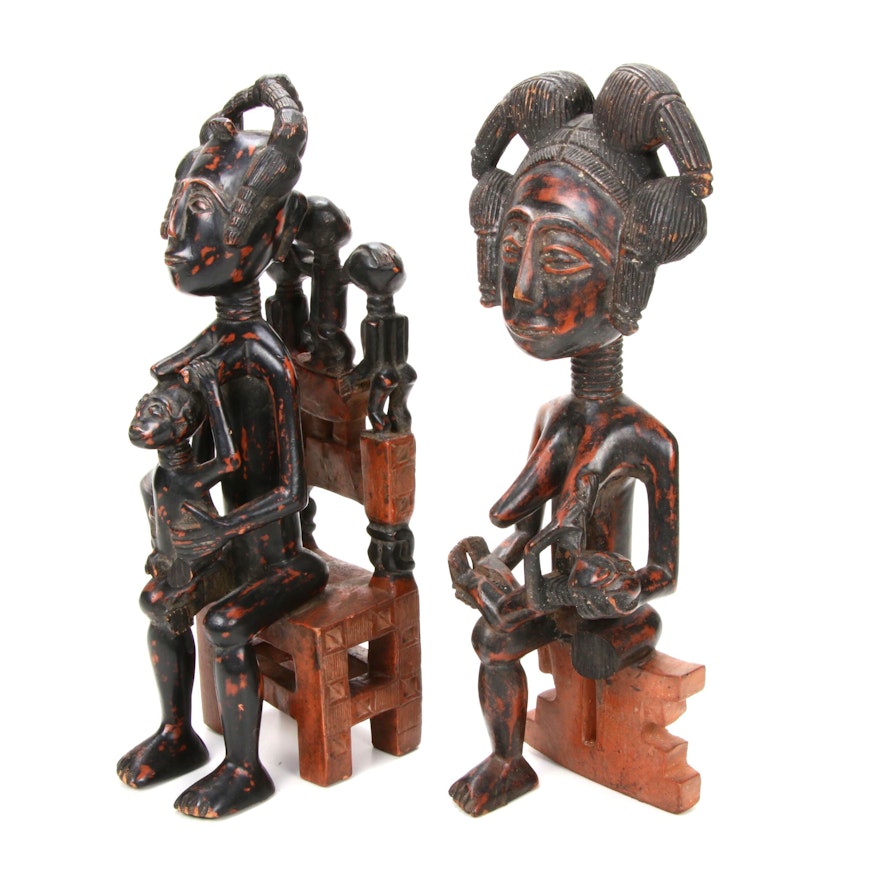 Baule Style Carved Wood Maternity Figures, Côte d'Ivoire