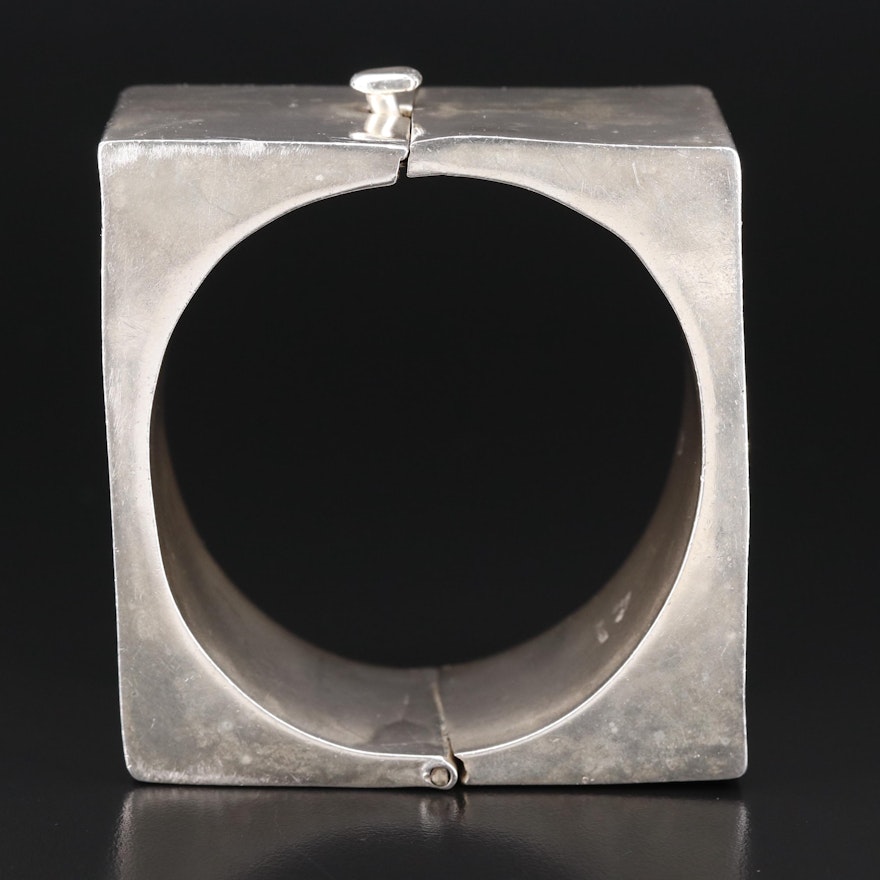 Mexican Sterling Silver Square Hinged Bangle