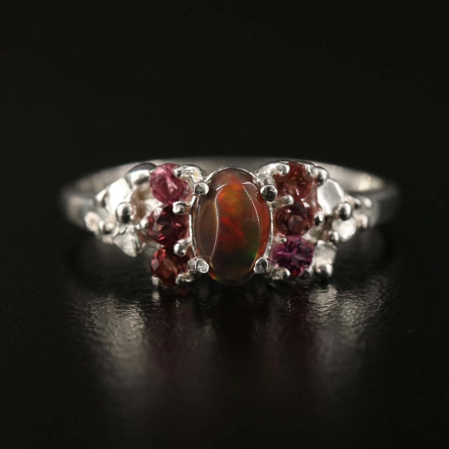 Sterling Silver Opal and Garnet Ring