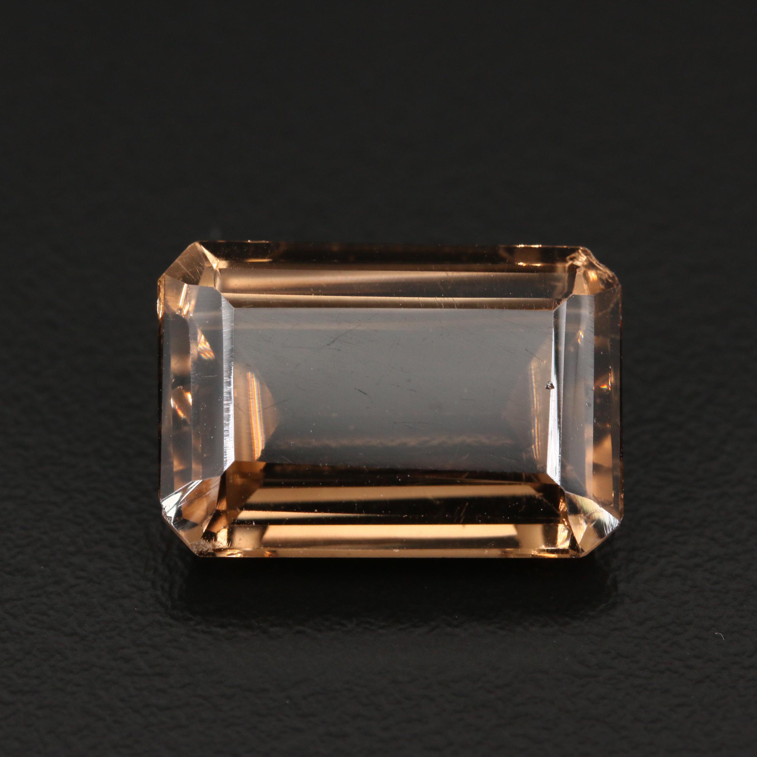 Loose 13.67 CT Cut Corner Rectangular Faceted Smoky Quartz