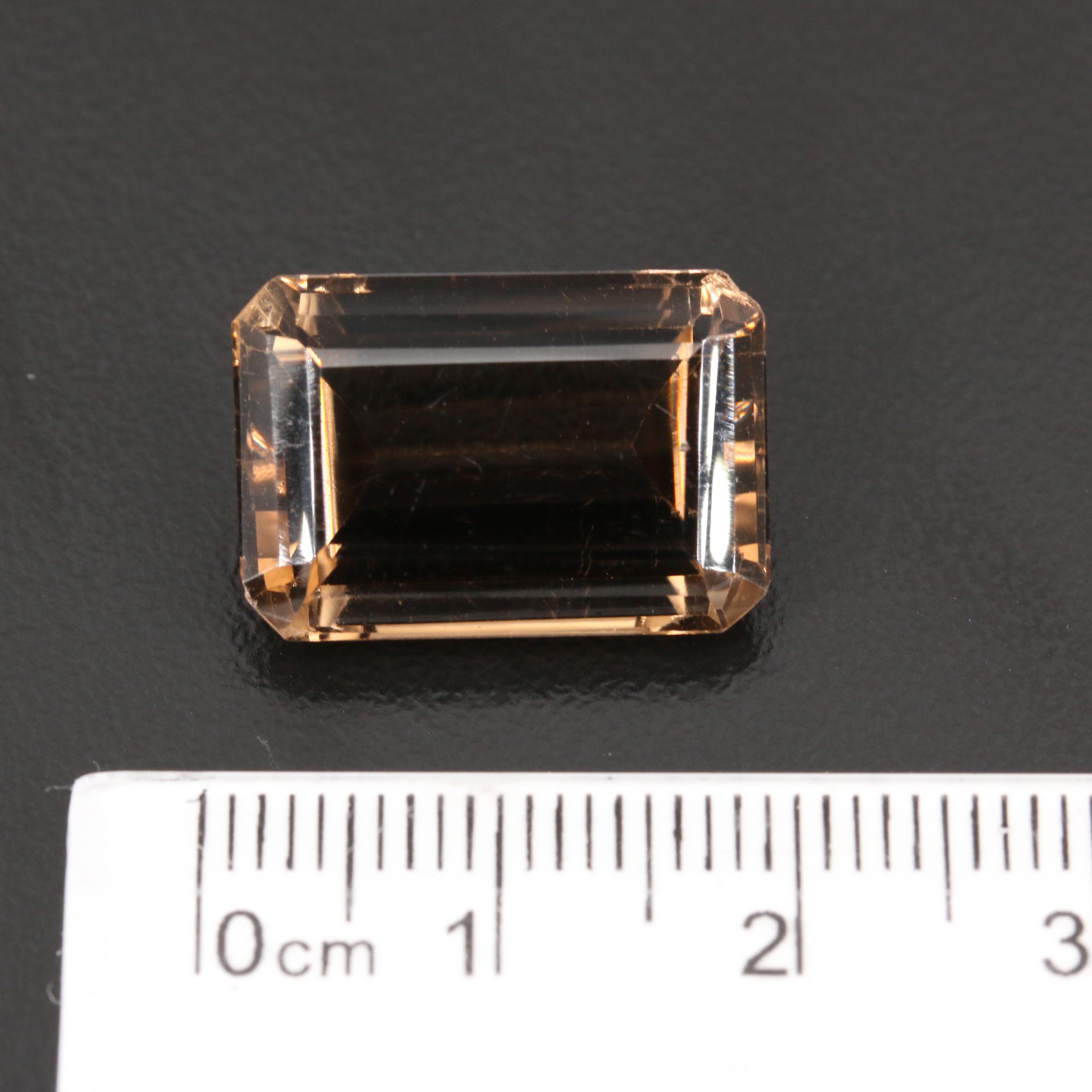Loose 13.67 CT Cut Corner Rectangular Faceted Smoky Quartz
