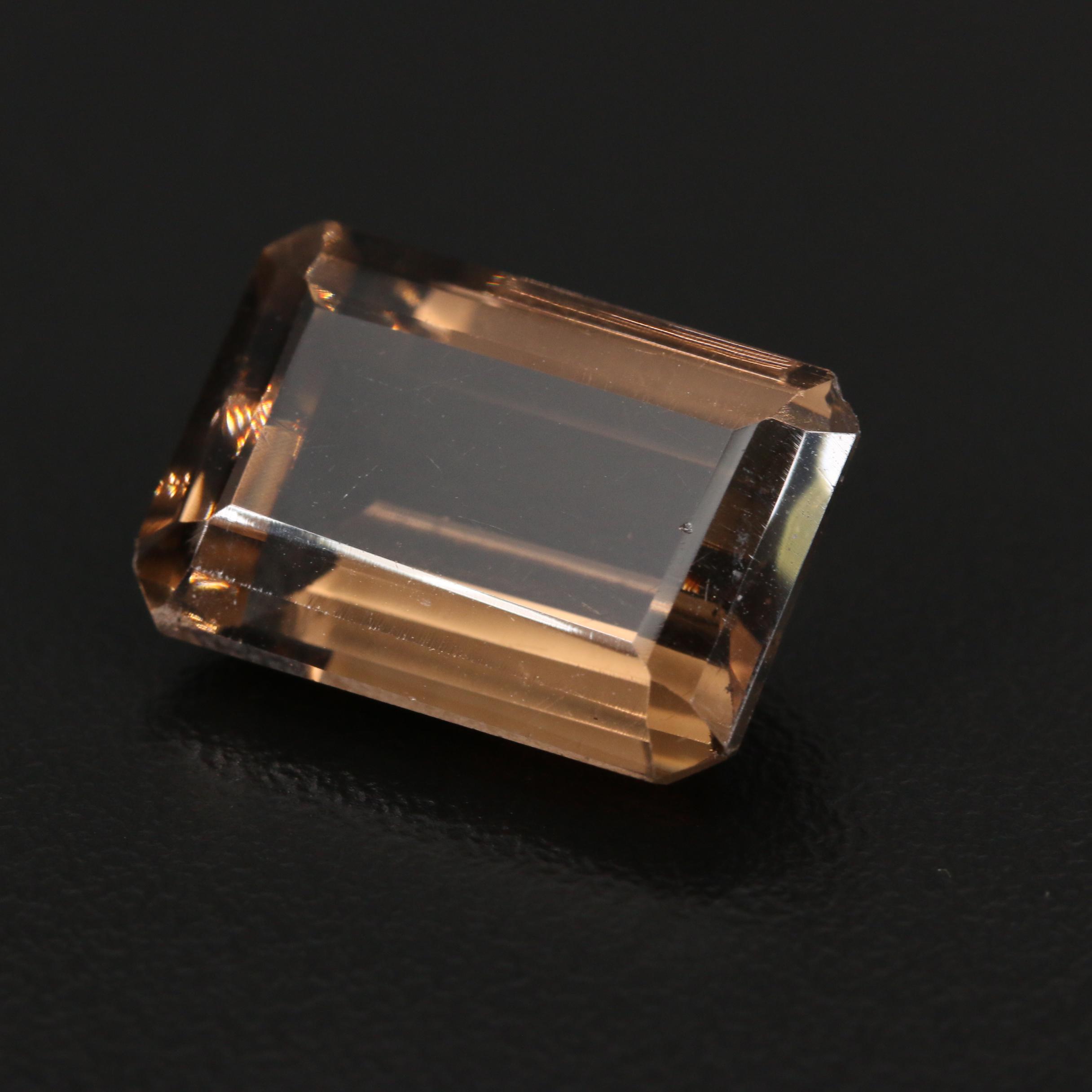 Loose 13.67 CT Cut Corner Rectangular Faceted Smoky Quartz