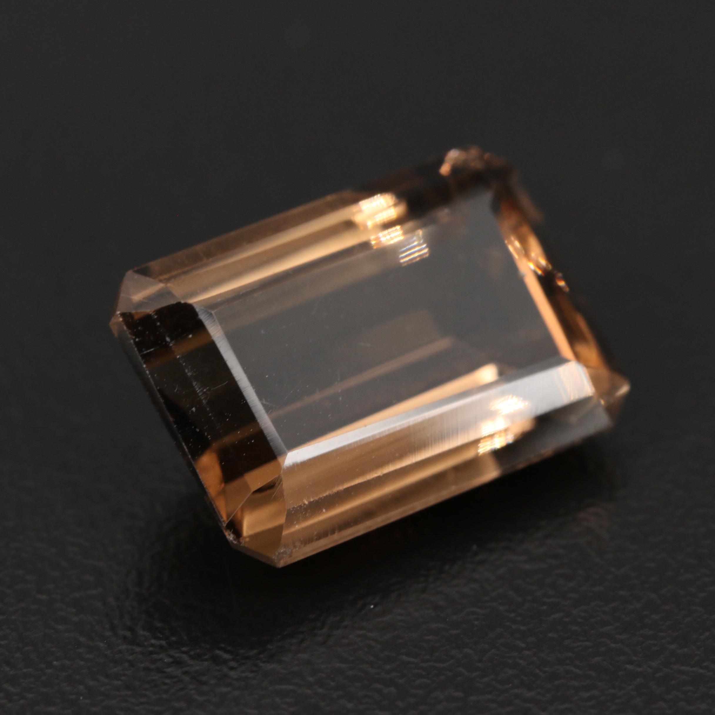 Loose 13.67 CT Cut Corner Rectangular Faceted Smoky Quartz