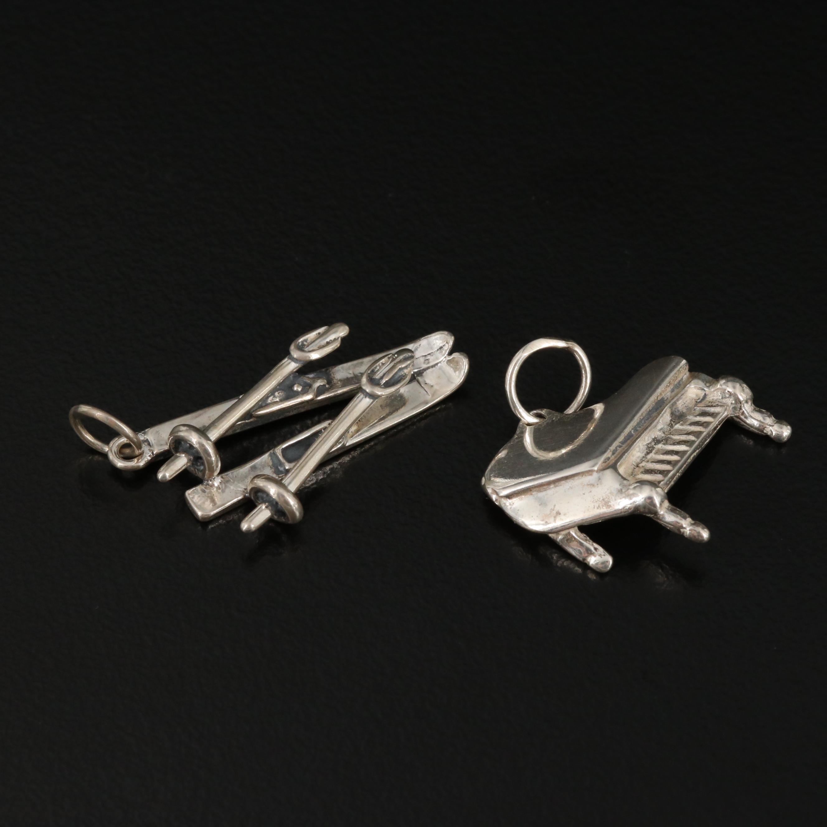 Sterling Silver Charm Bracelet with Piano and Ski Charms