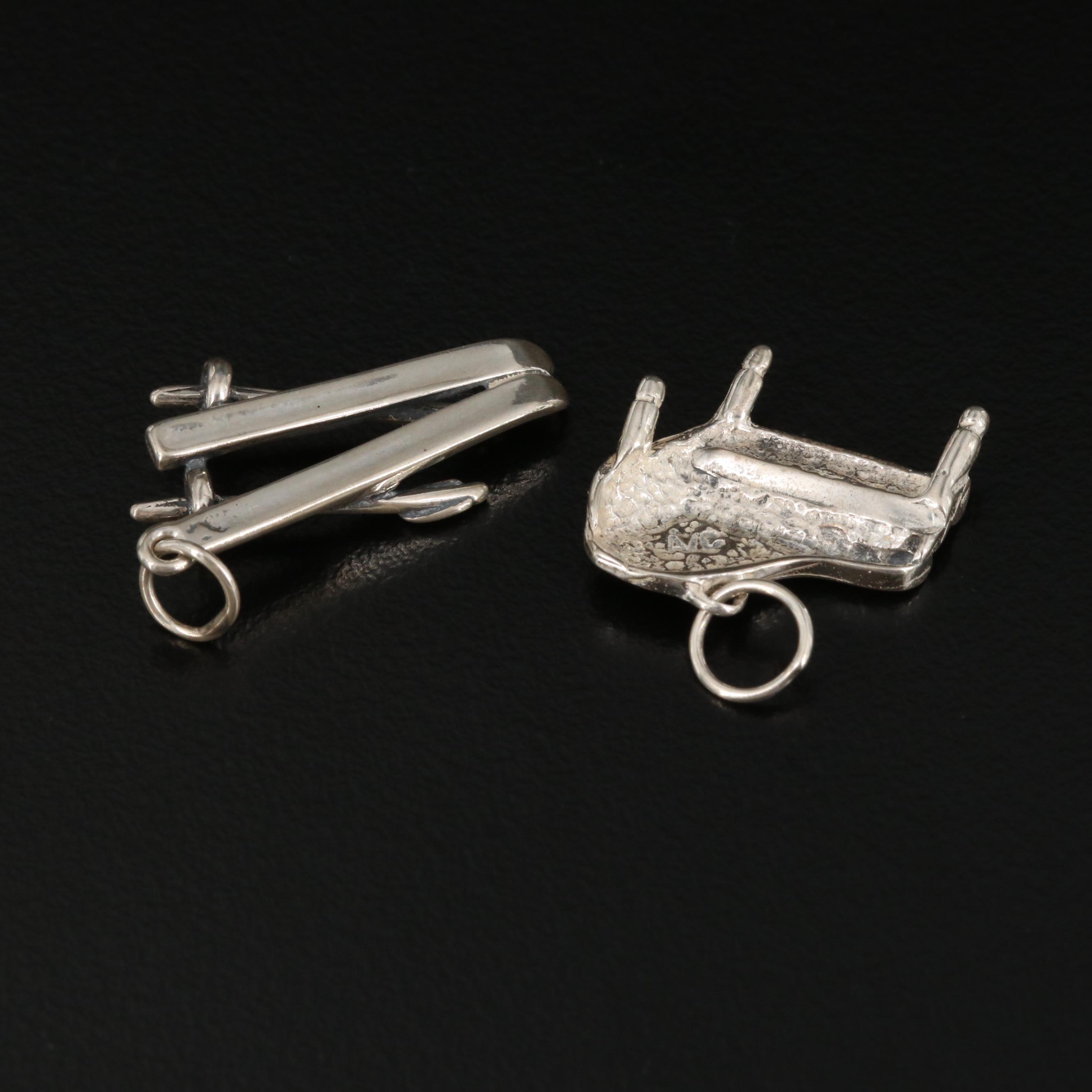 Sterling Silver Charm Bracelet with Piano and Ski Charms