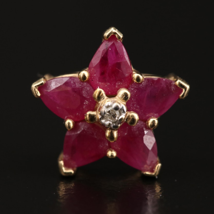 10K Ruby and Diamond Star Shaped Pendant