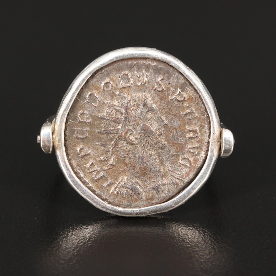 950 Silver Ring with 276 A.D. Antoninianus Coin of Probus