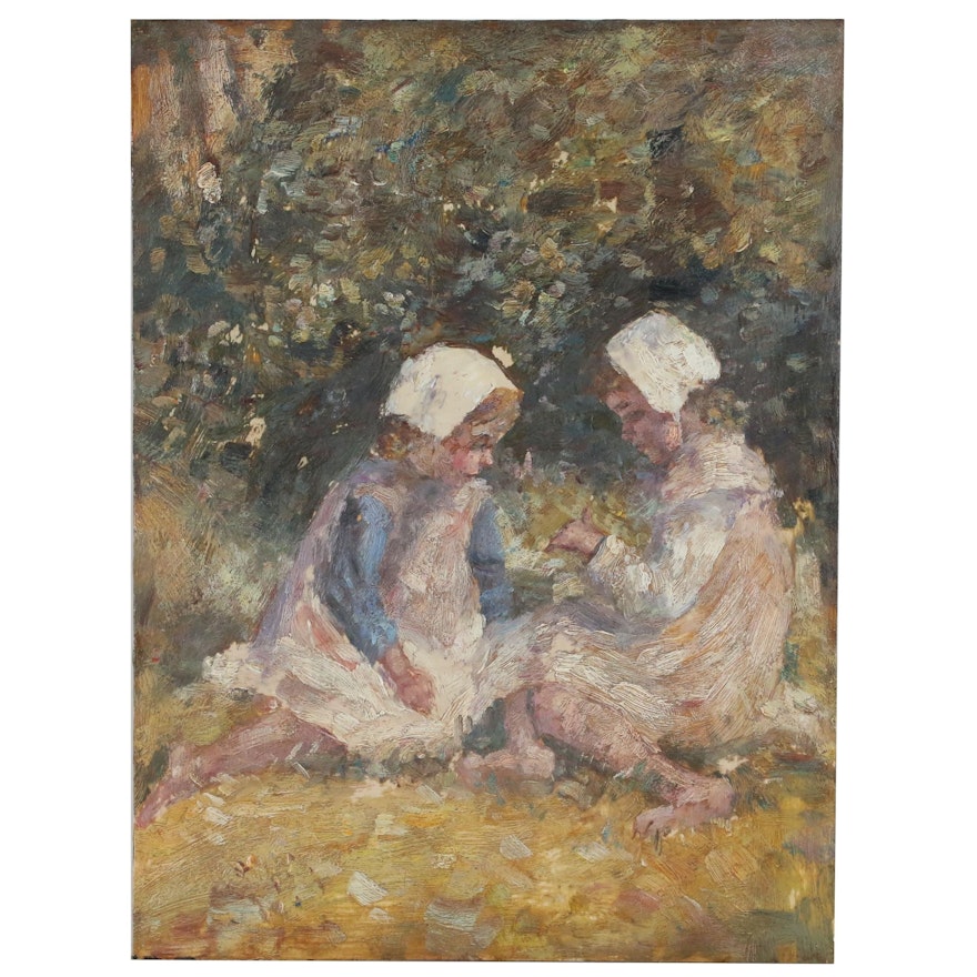 Impressionist Style Oil Painting of Figures, 20th Century