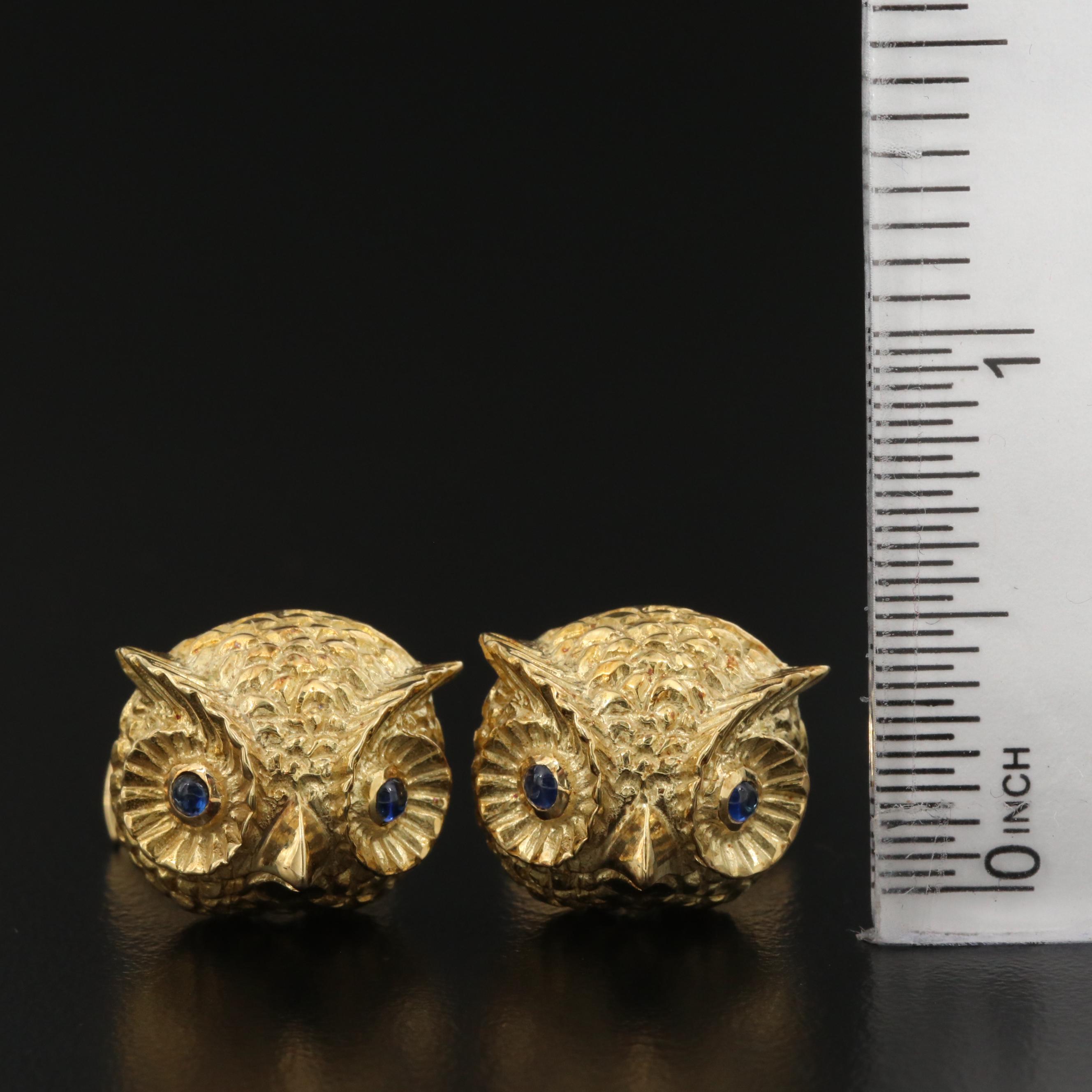 Vintage 18K Sapphire Owl's Head Cufflinks