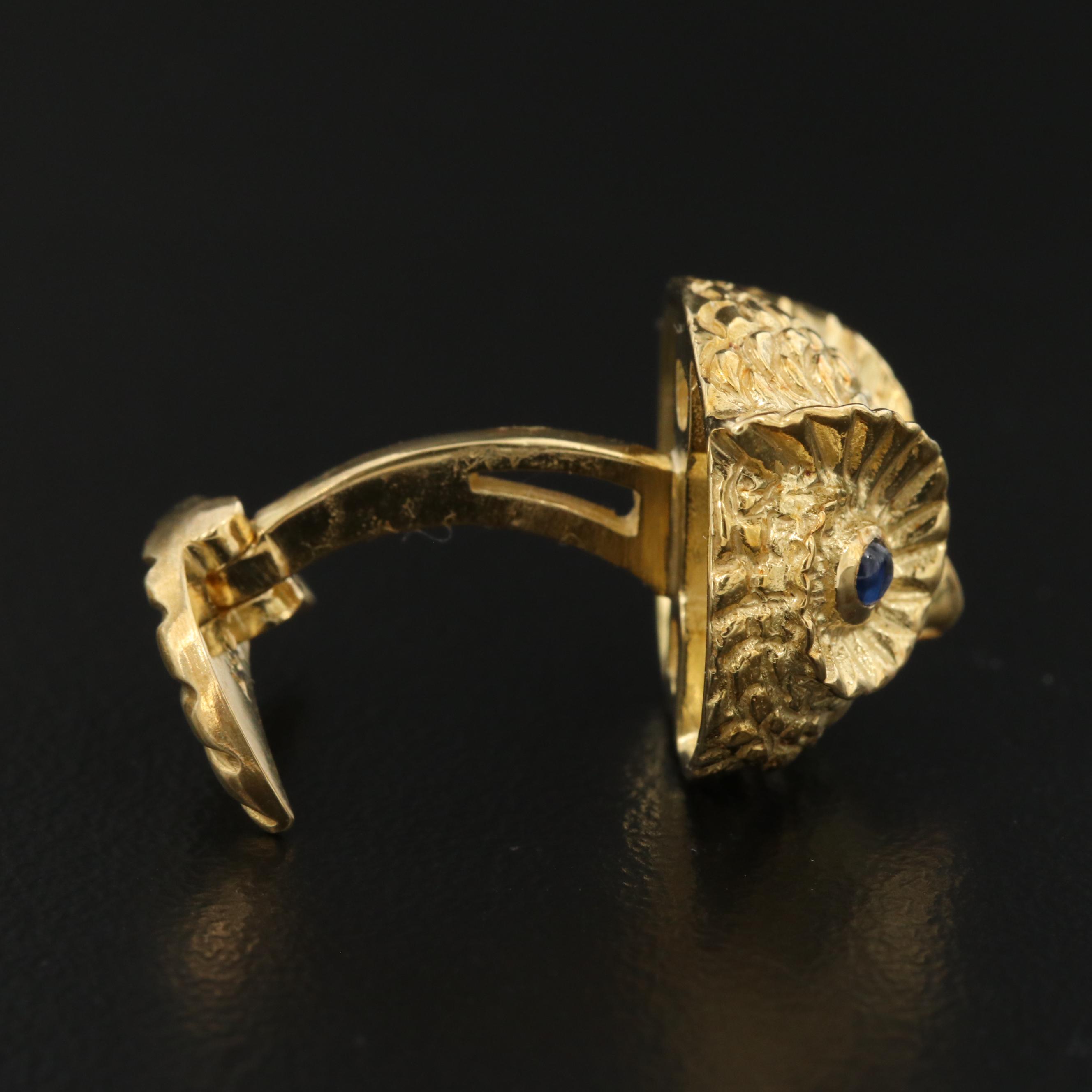Vintage 18K Sapphire Owl's Head Cufflinks