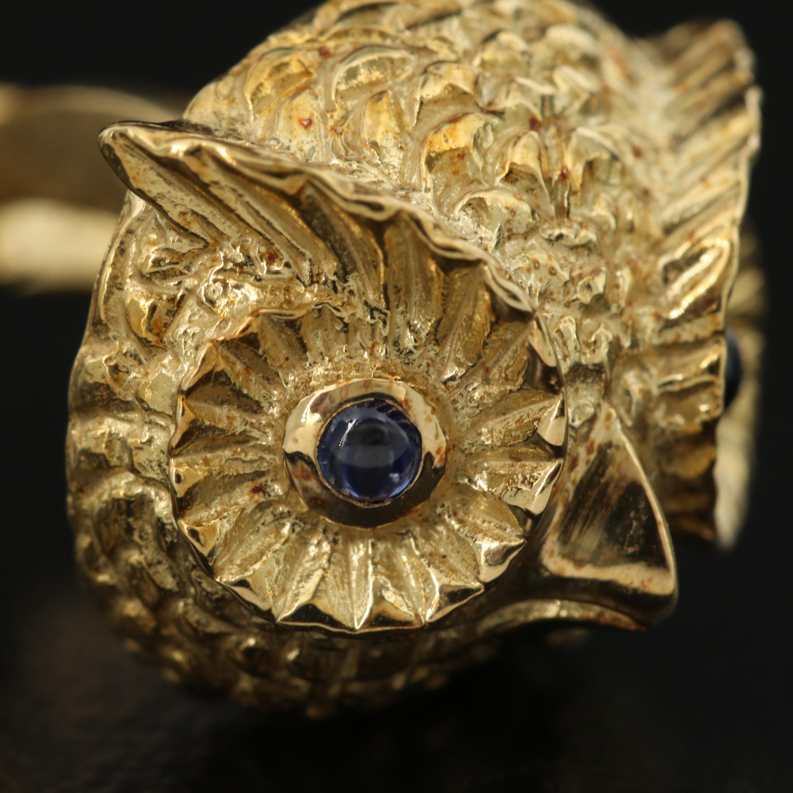 Vintage 18K Sapphire Owl's Head Cufflinks