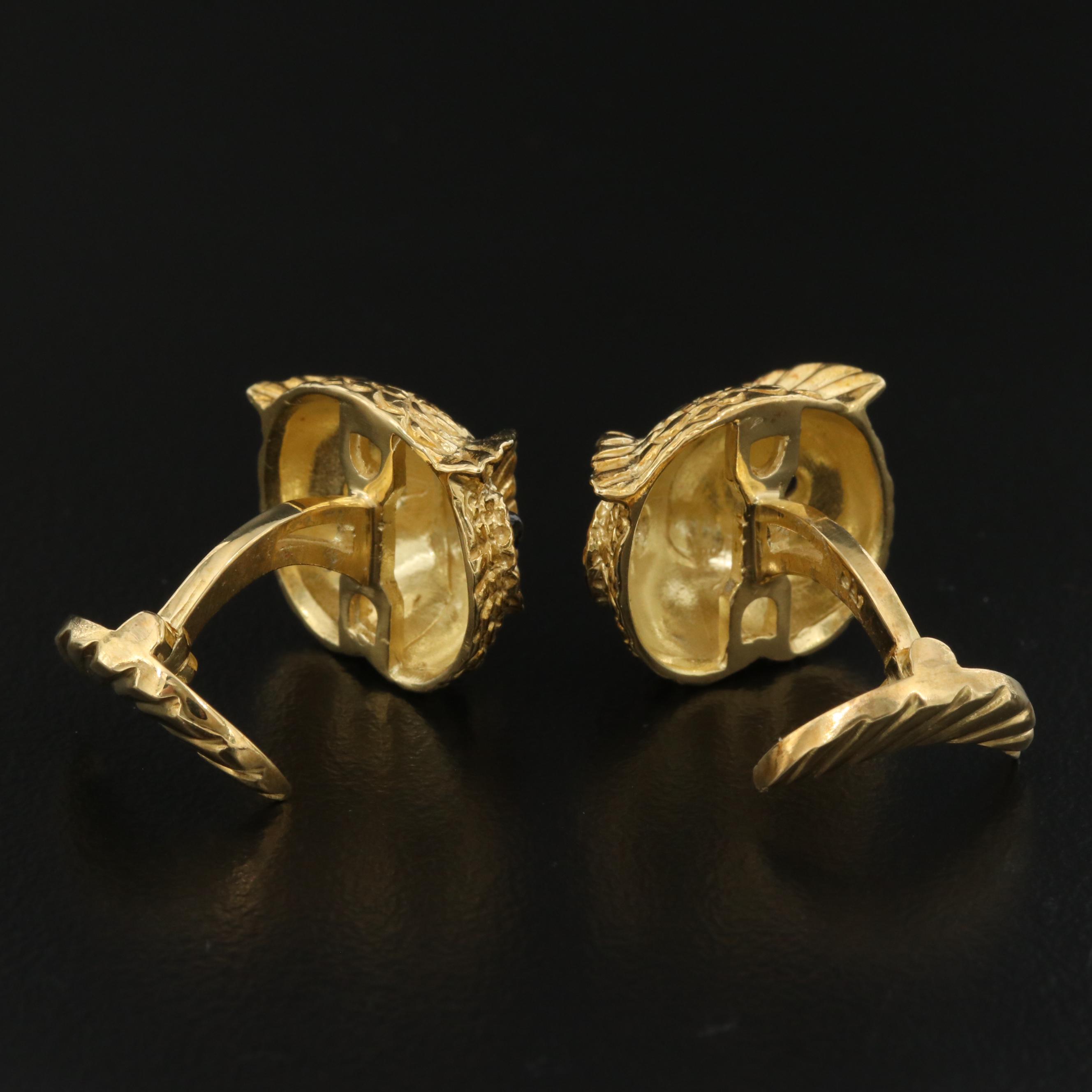 Vintage 18K Sapphire Owl's Head Cufflinks