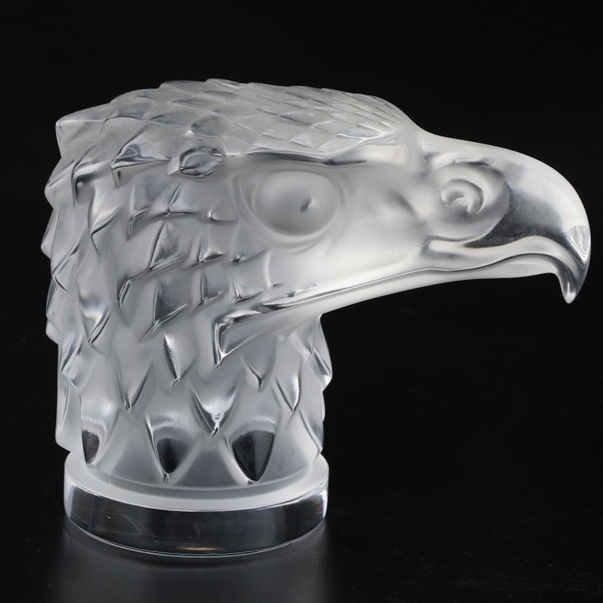 Lalique "Eagle Head" Clear and Frosted Crystal Paperweight
