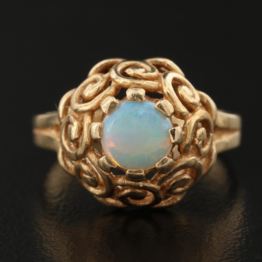 Vintage 14K Opal Ring with Scrolled Setting