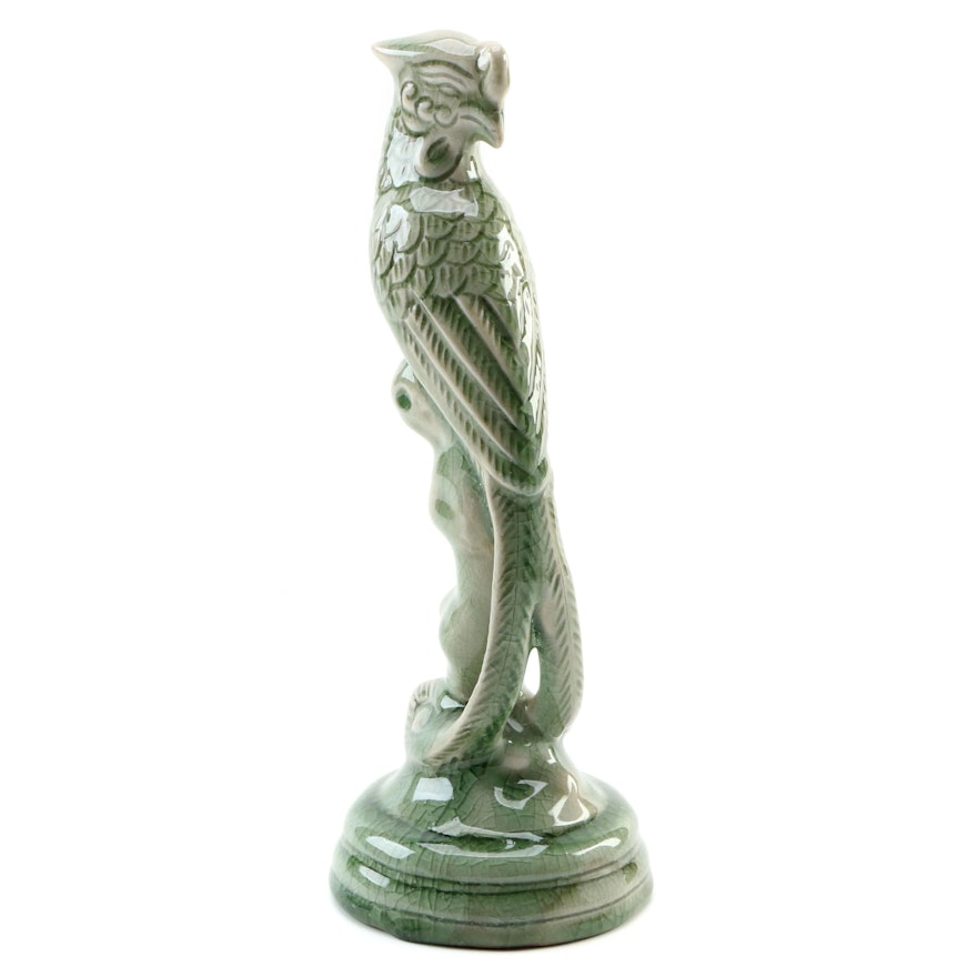 Thai Celadon Glaze Ceramic Bird of Paradise Figurine