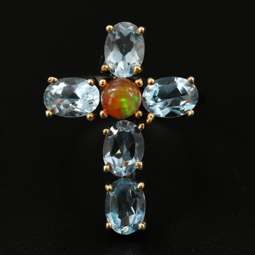 Sterling Silver Topaz and Opal Cross Ring