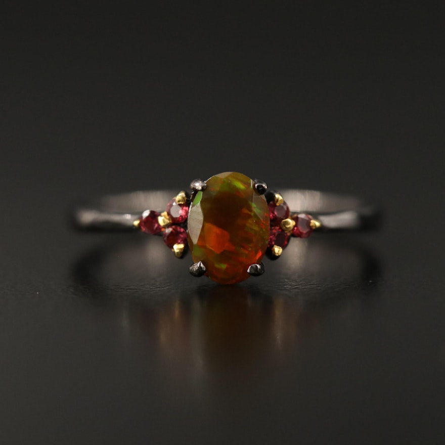 Sterling Silver Opal and Garnet Ring