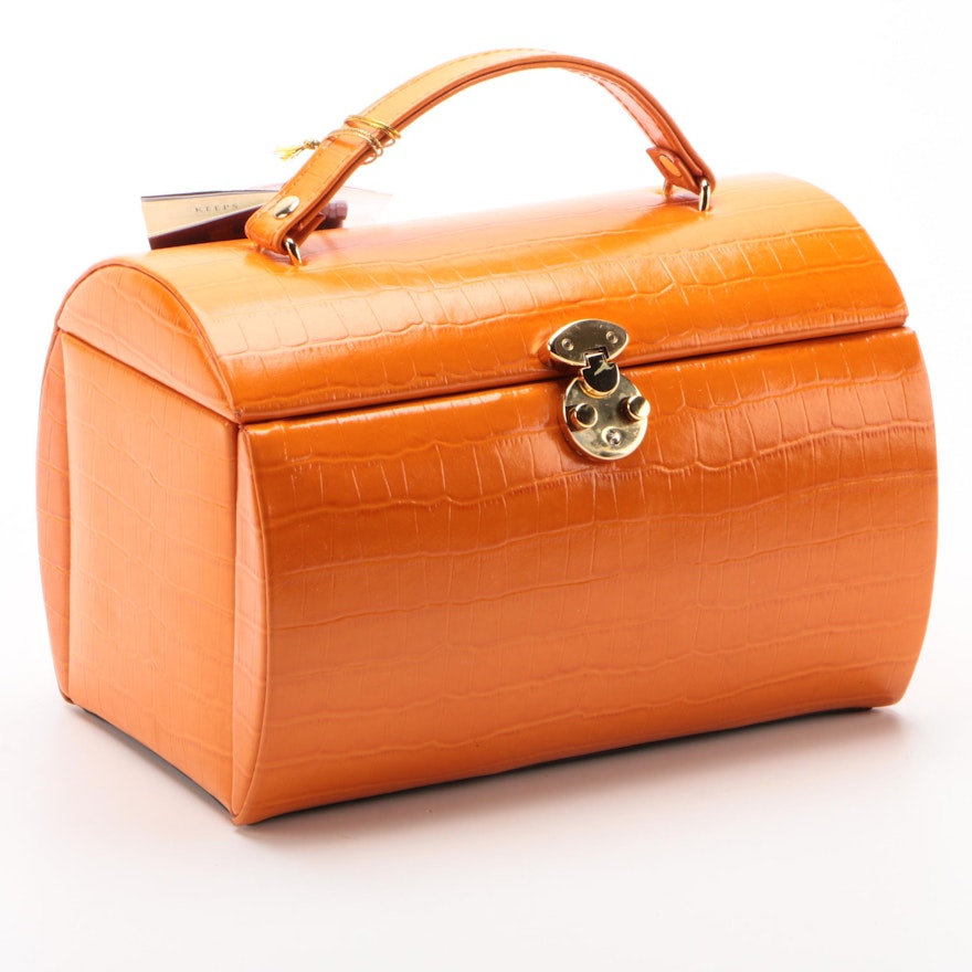 Rowallan Orange Crocodile Embossed Faux Leather Jewelry Travel Case