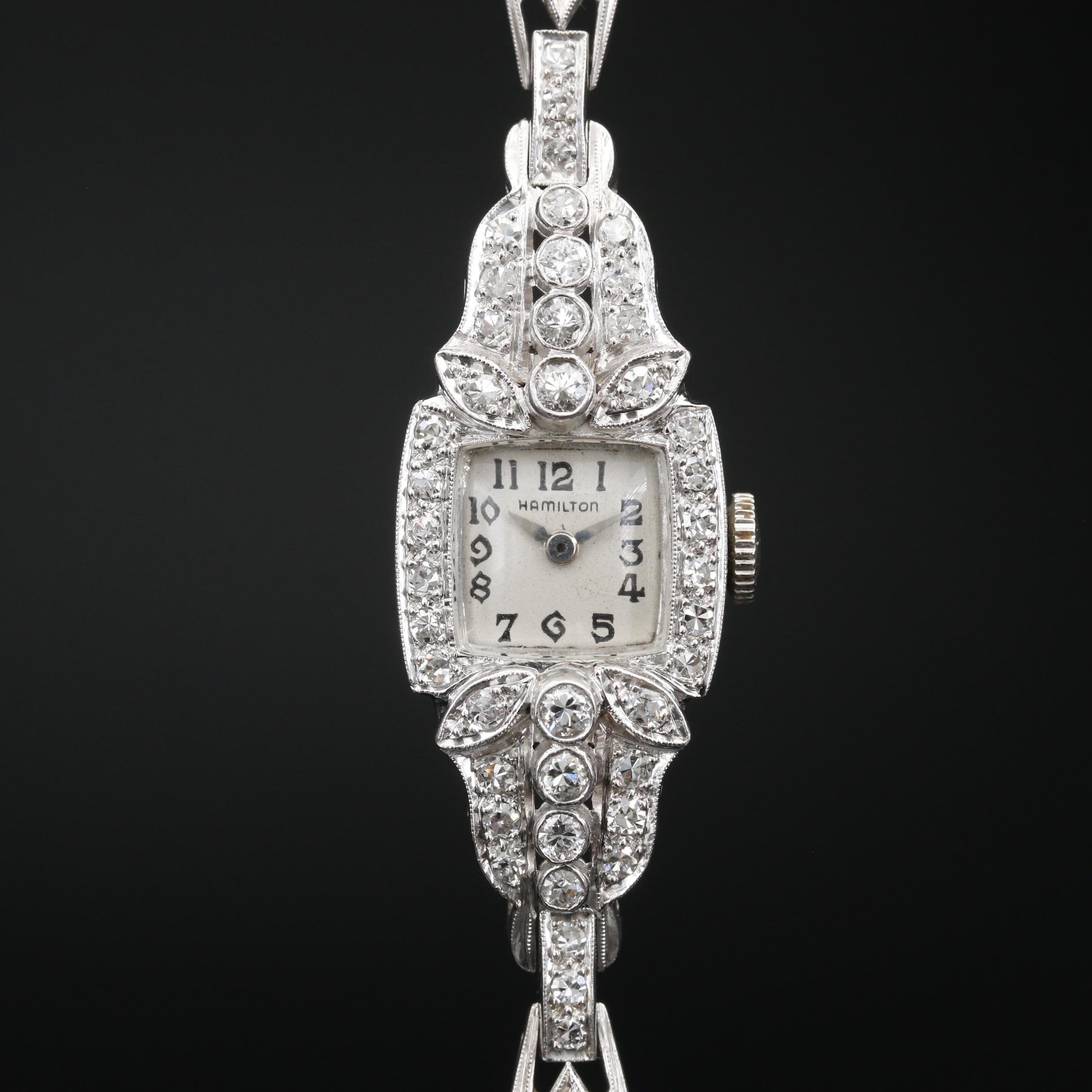 Platinum and 1.82 CTW Diamond Hamilton Stem Wind Watch