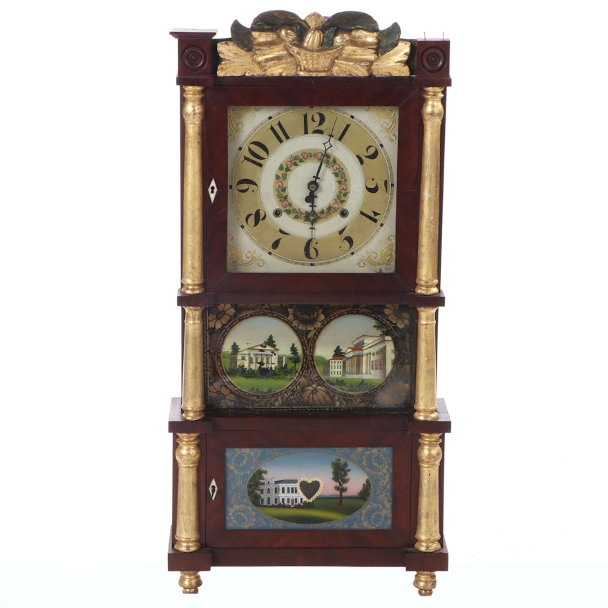 C. & L.C. Ives Mahogany Triple Decker Clock, Mid-19th Century