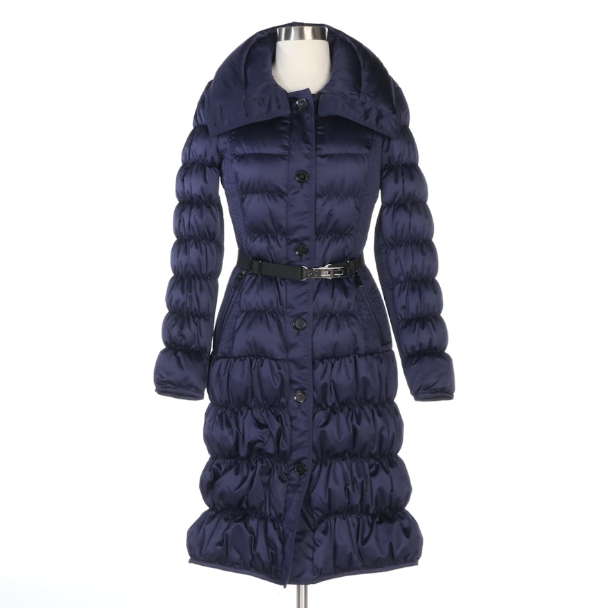 Burberry Navy Blue Quilted Goose Down Puffer Coat with Belt Options